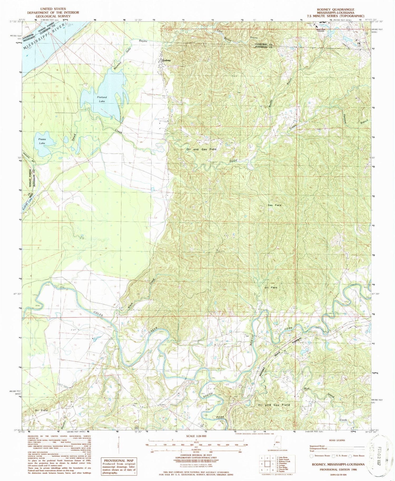 Classic USGS Rodney Mississippi 7.5'x7.5' Topo Map Image