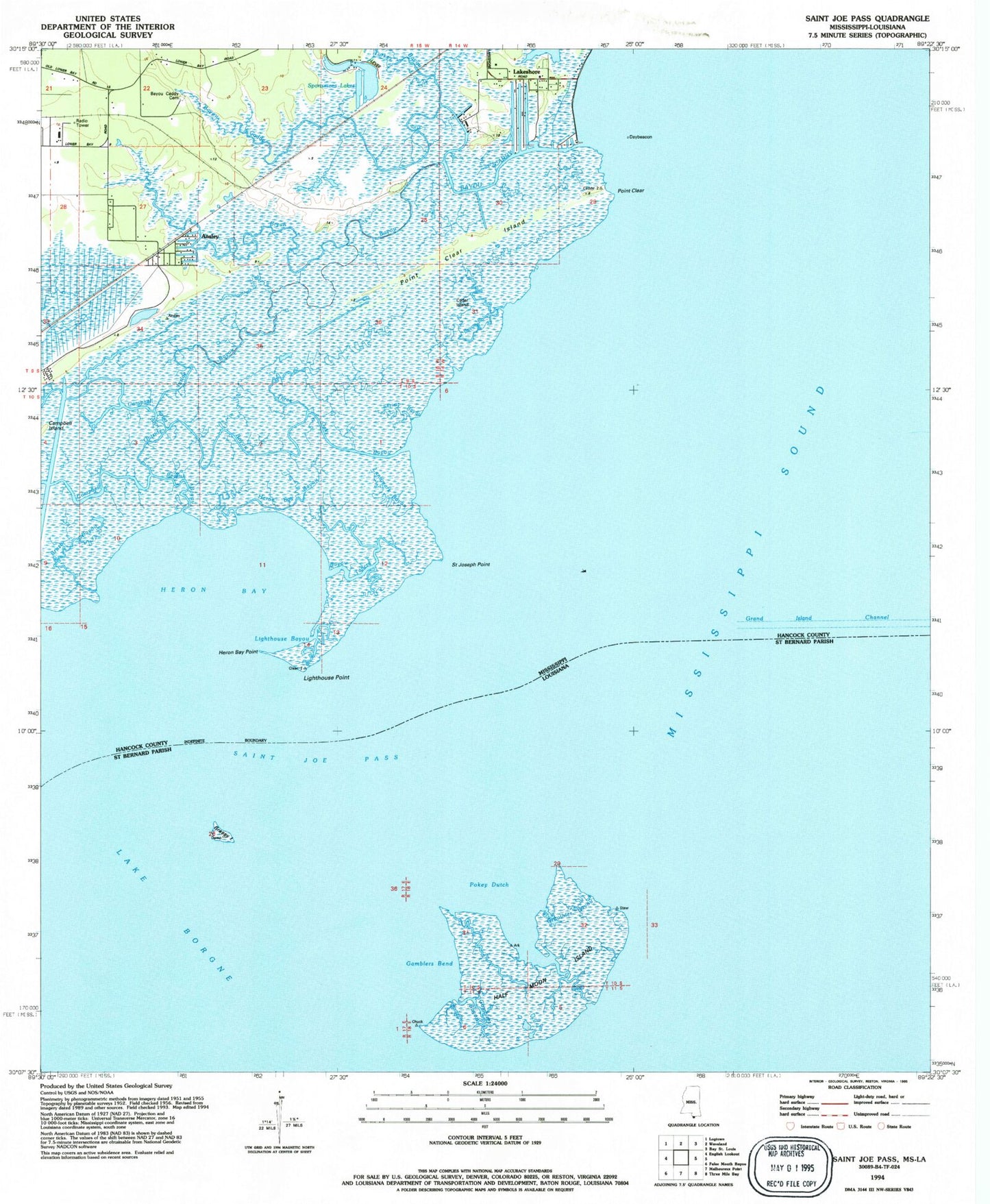 Classic USGS Saint Joe Pass Mississippi 7.5'x7.5' Topo Map Image