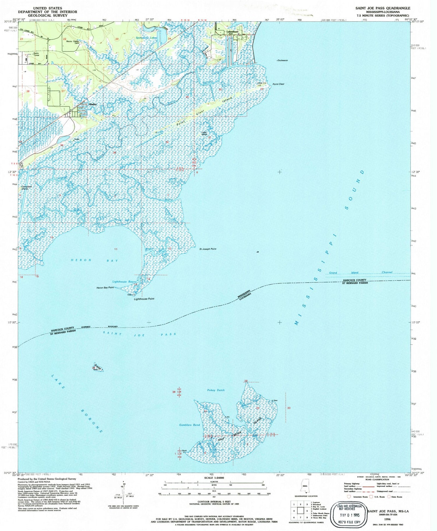 Classic USGS Saint Joe Pass Mississippi 7.5'x7.5' Topo Map Image