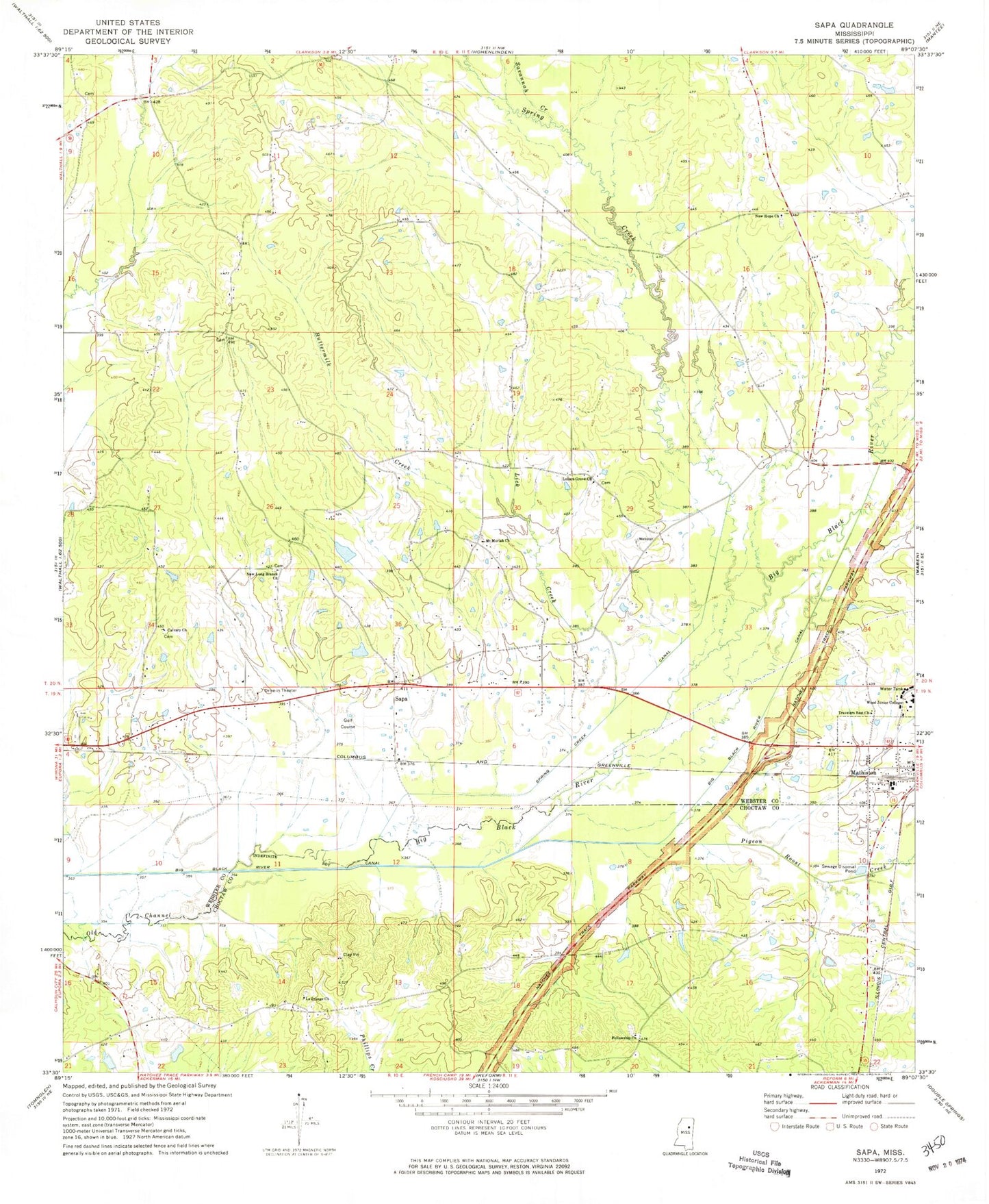 Classic USGS Sapa Mississippi 7.5'x7.5' Topo Map Image