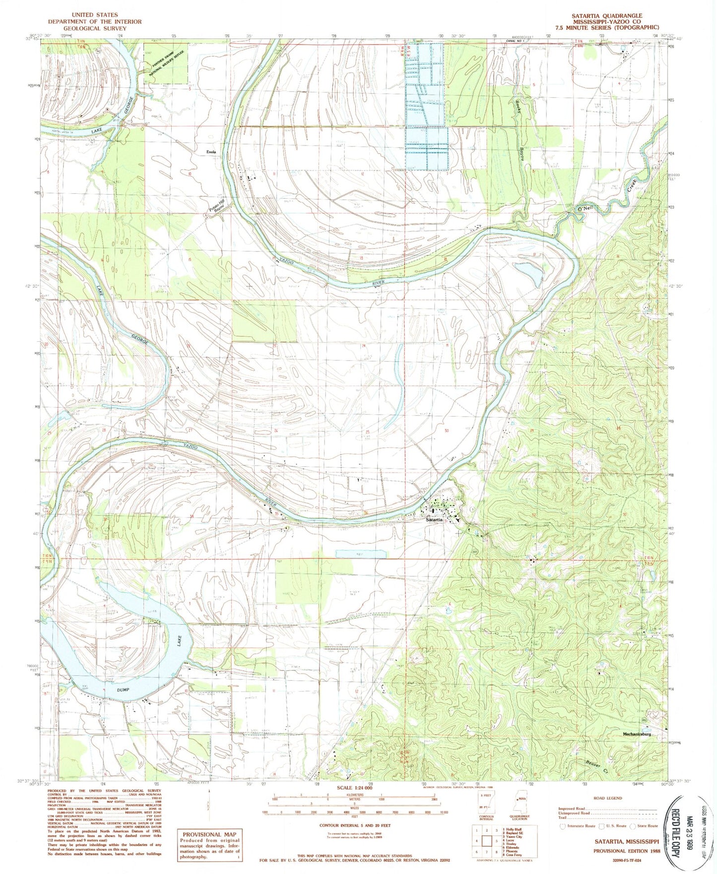 Classic USGS Satartia Mississippi 7.5'x7.5' Topo Map Image