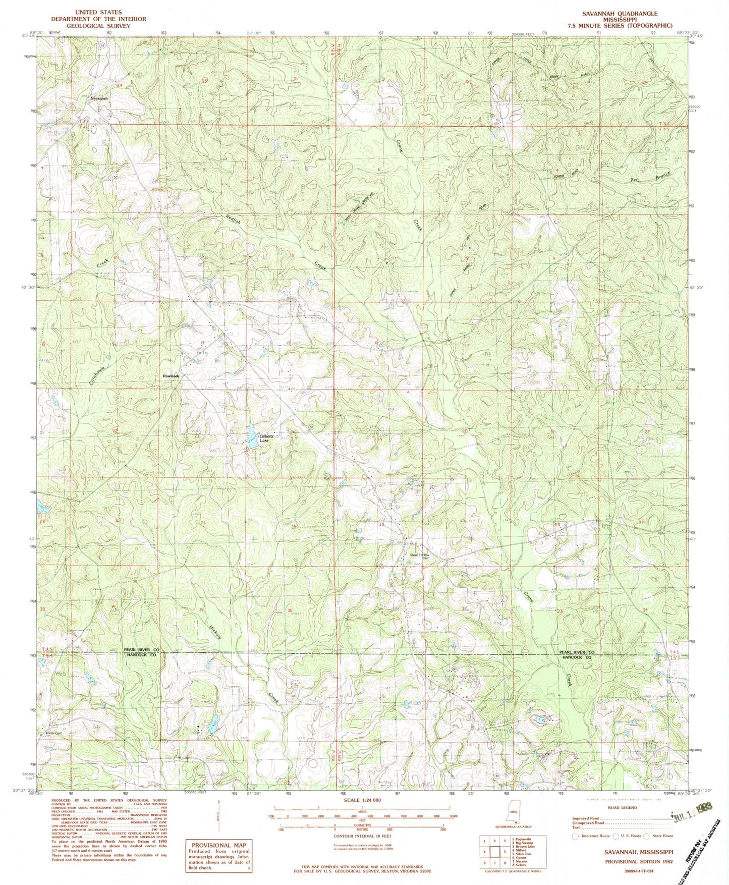 Classic USGS Savannah Mississippi 7.5'x7.5' Topo Map Image