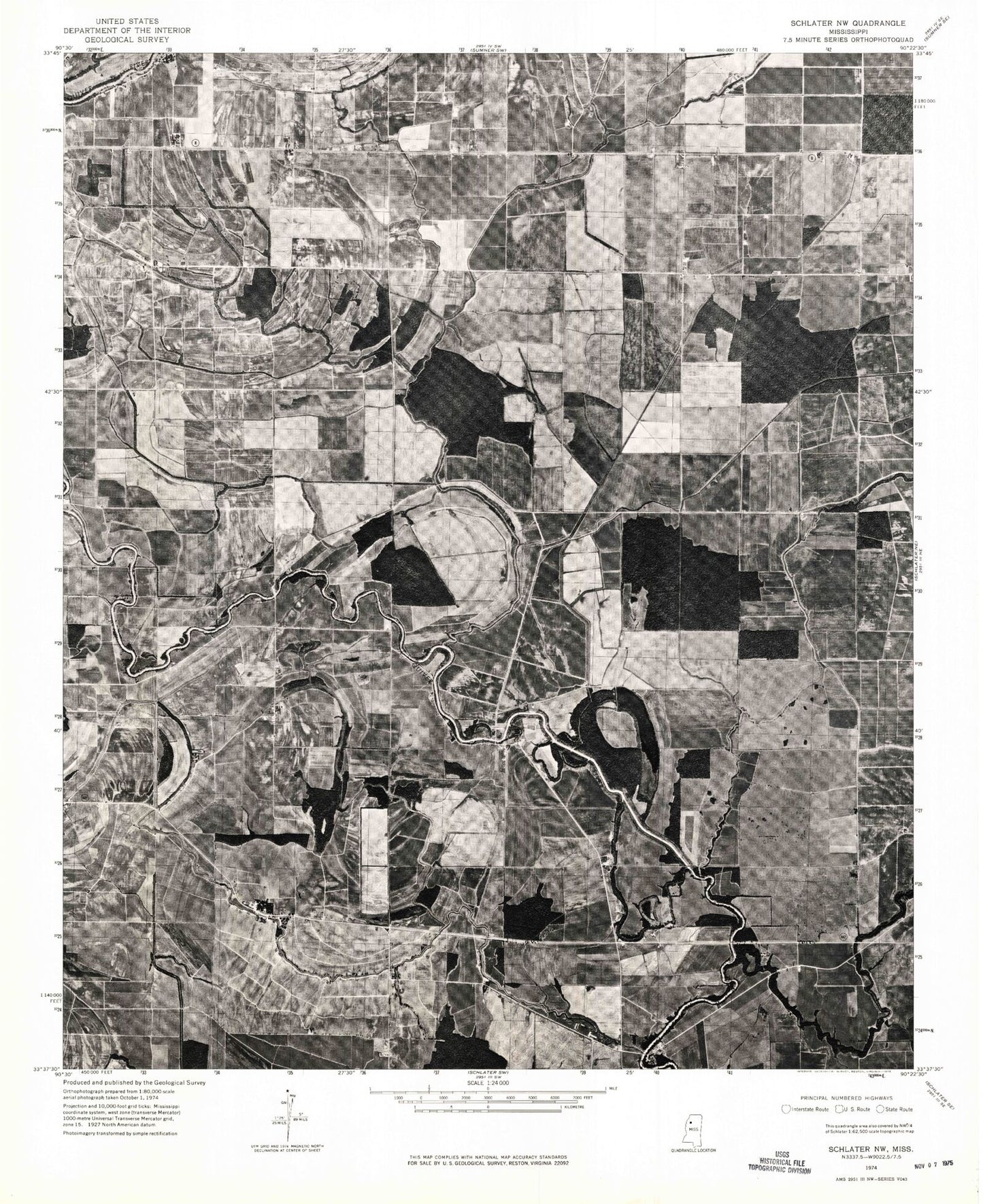 Classic USGS Rattlesnake Bayou Mississippi 7.5'x7.5' Topo Map Image