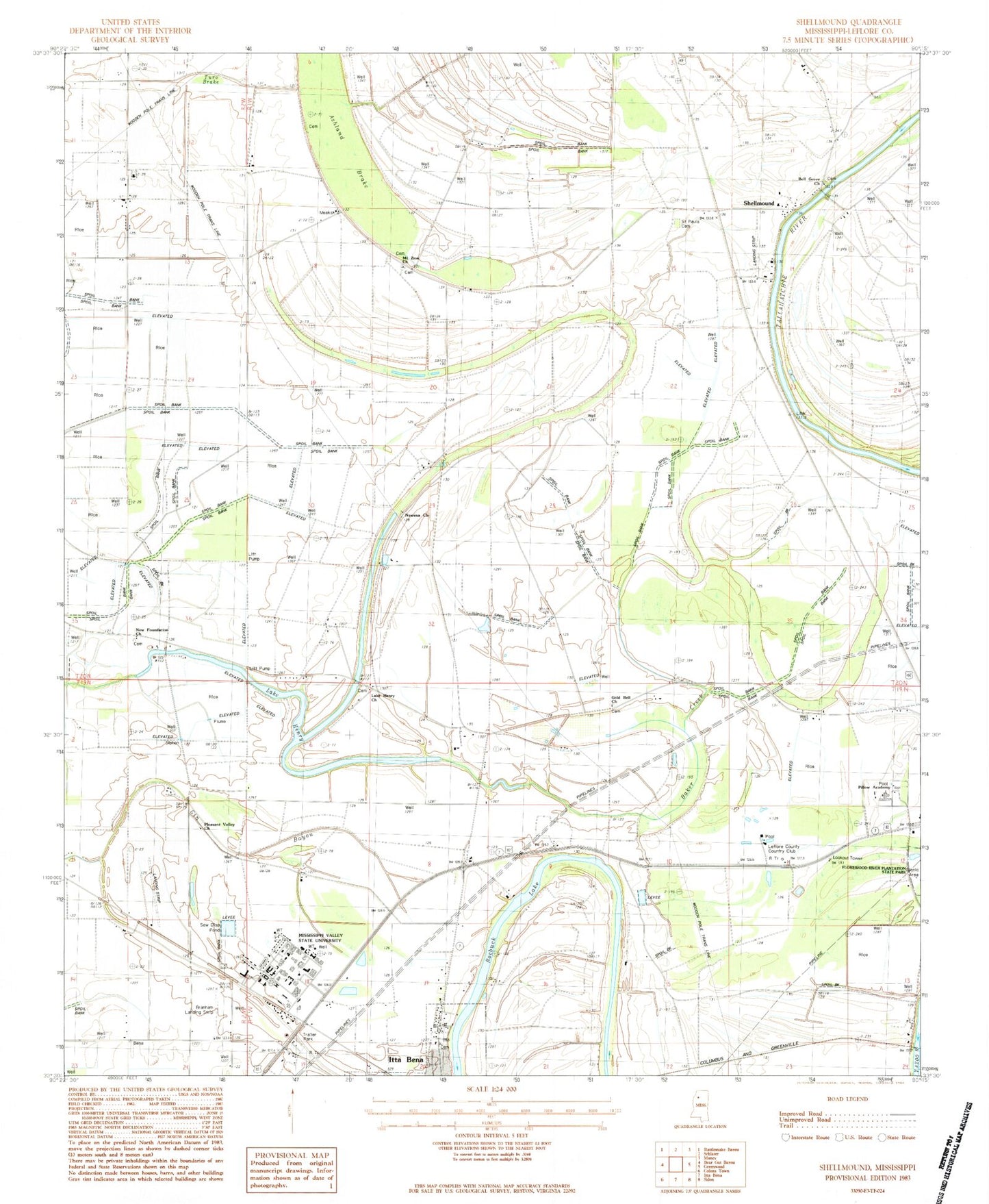 Classic USGS Shellmound Mississippi 7.5'x7.5' Topo Map Image