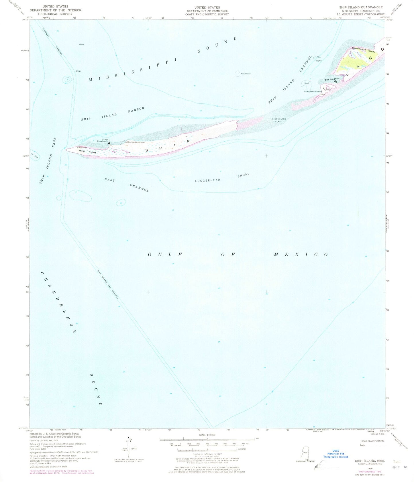 Classic USGS Ship Island Mississippi 7.5'x7.5' Topo Map Image
