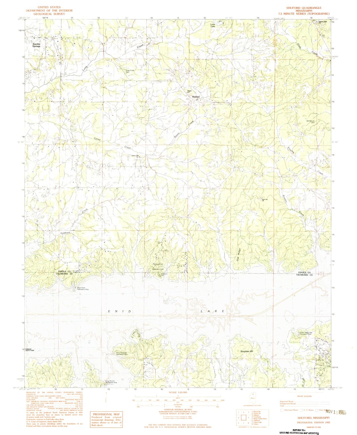 Classic USGS Shuford Mississippi 7.5'x7.5' Topo Map Image