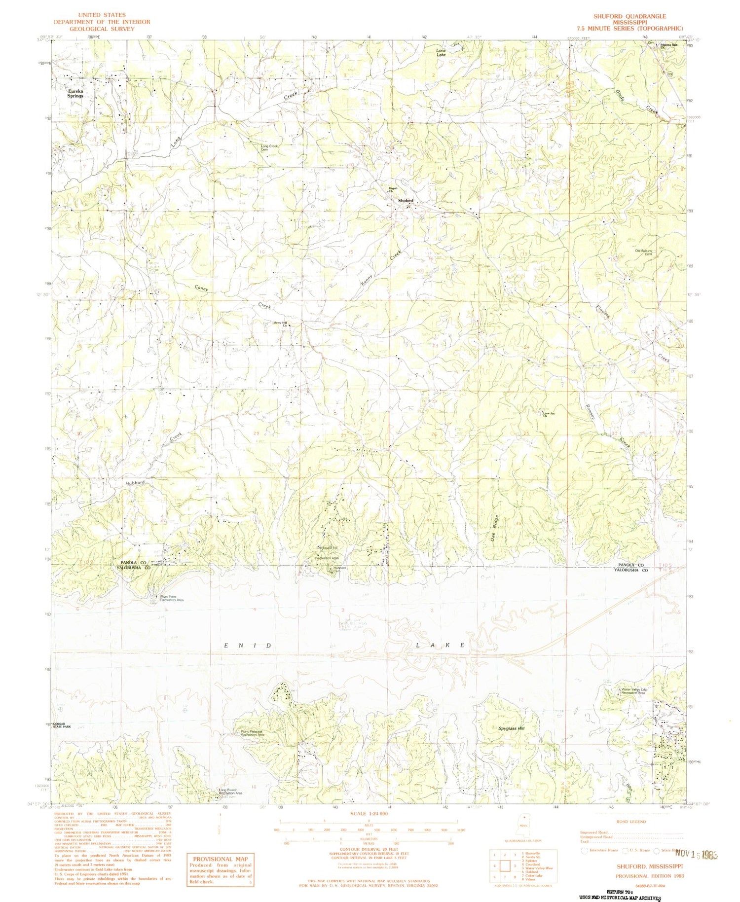 Classic USGS Shuford Mississippi 7.5'x7.5' Topo Map Image