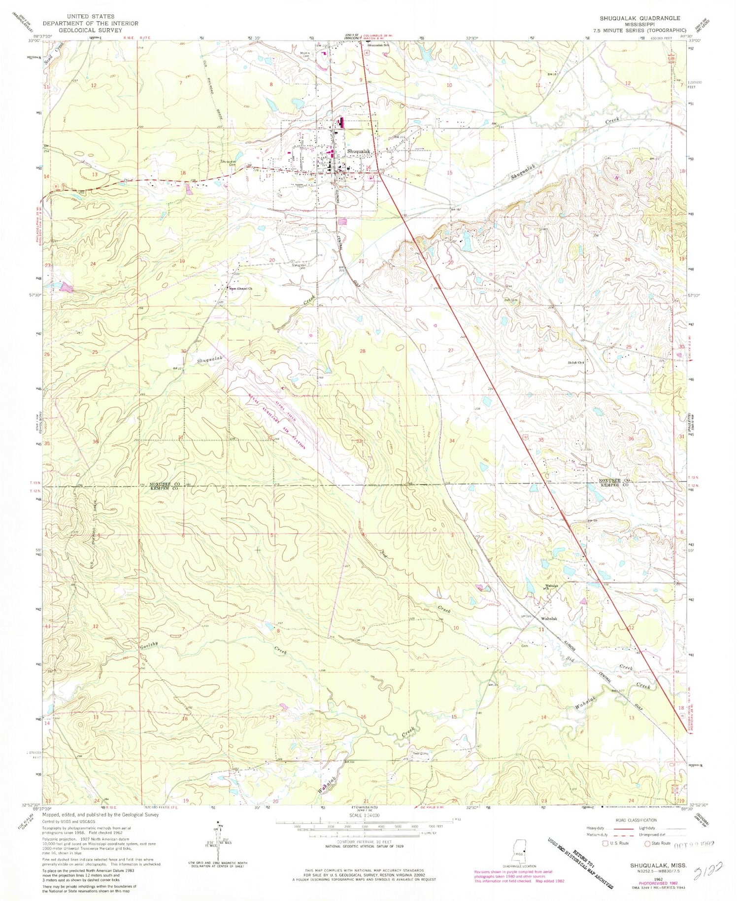 Classic USGS Shuqualak Mississippi 7.5'x7.5' Topo Map Image