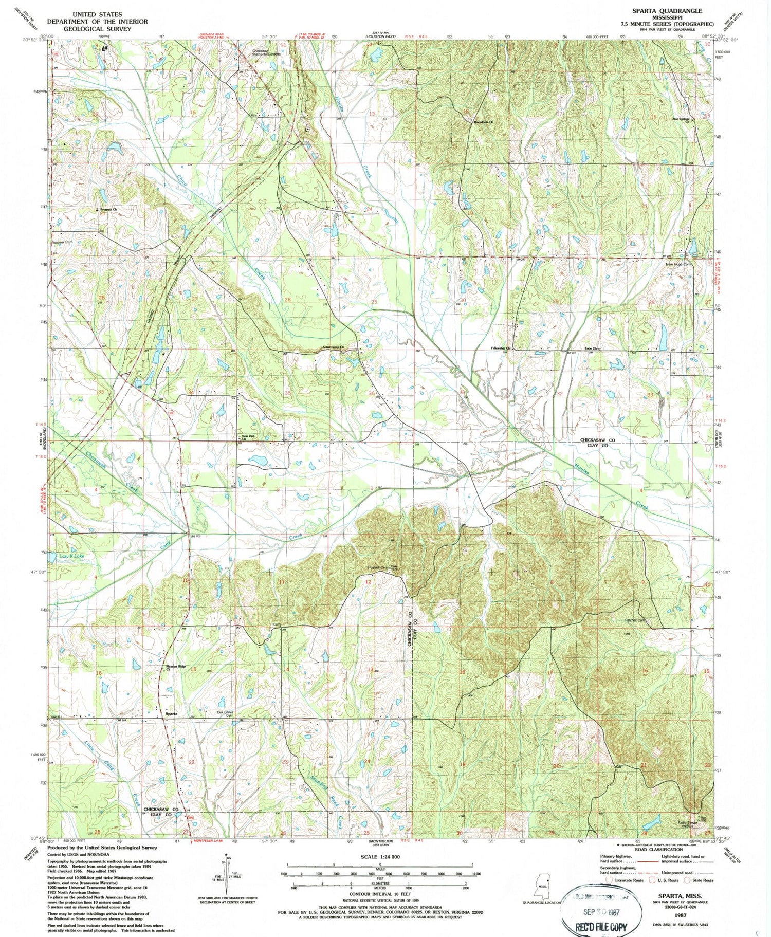 Classic USGS Sparta Mississippi 7.5'x7.5' Topo Map Image