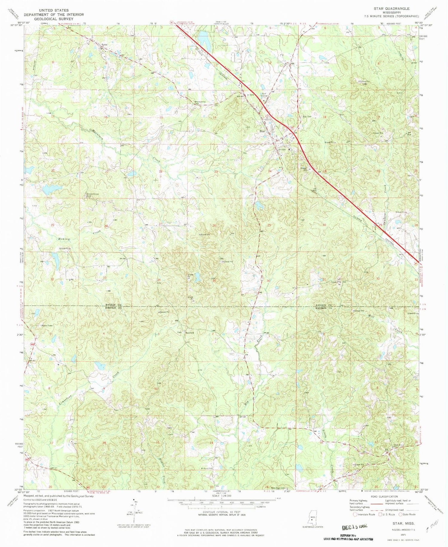 Classic USGS Star Mississippi 7.5'x7.5' Topo Map Image