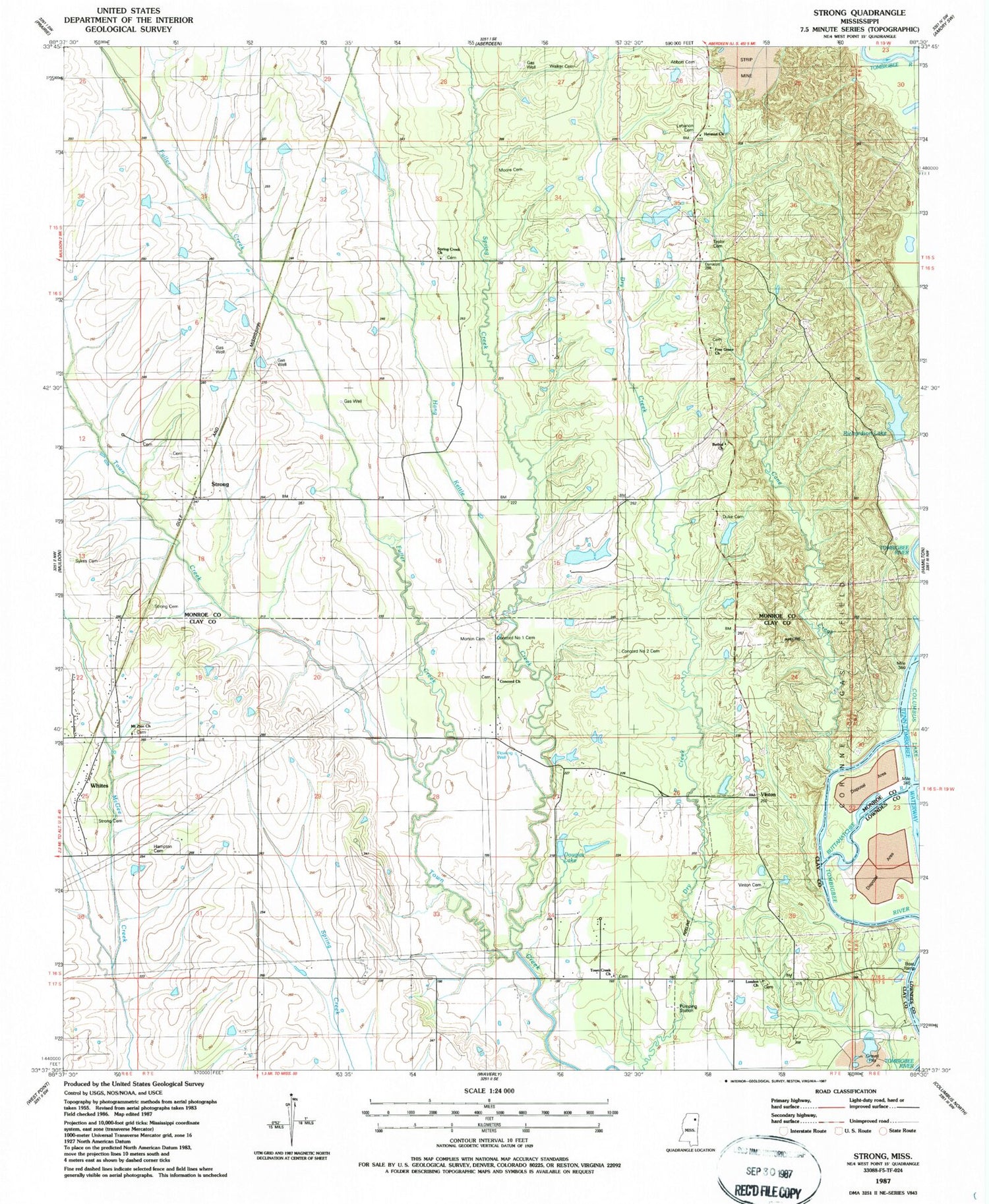 Classic USGS Strong Mississippi 7.5'x7.5' Topo Map Image