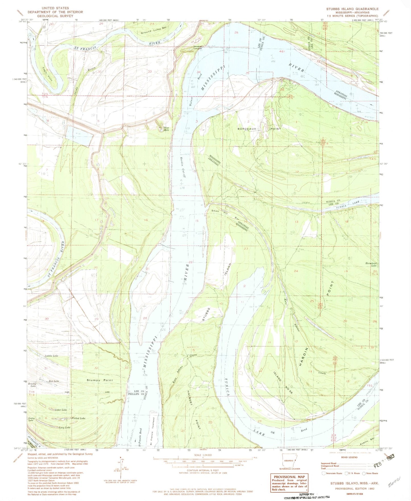 Classic USGS Stubbs Island Mississippi 7.5'x7.5' Topo Map Image