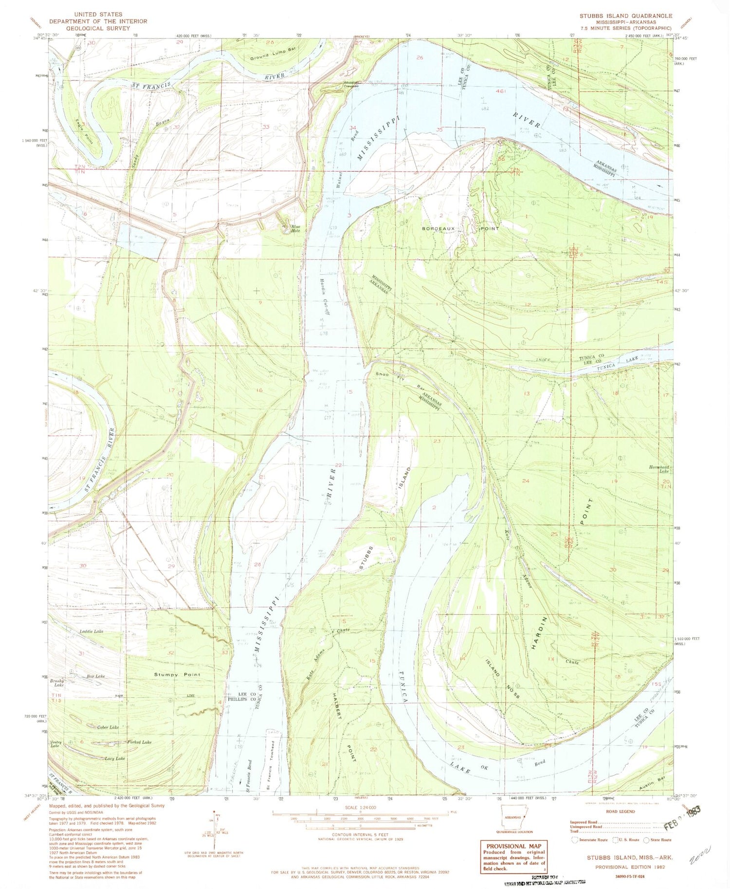 Classic USGS Stubbs Island Mississippi 7.5'x7.5' Topo Map Image