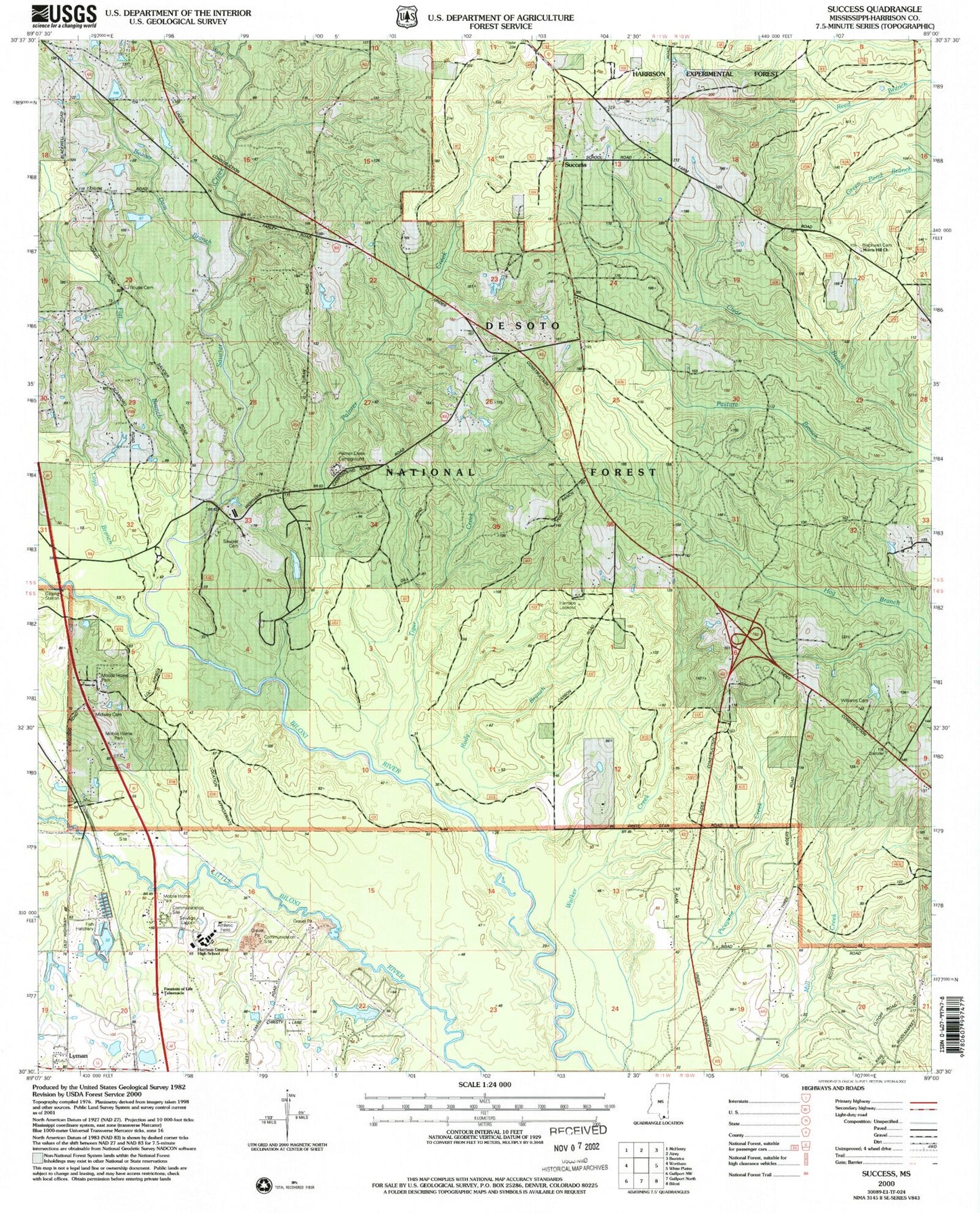 Classic USGS Success Mississippi 7.5'x7.5' Topo Map Image