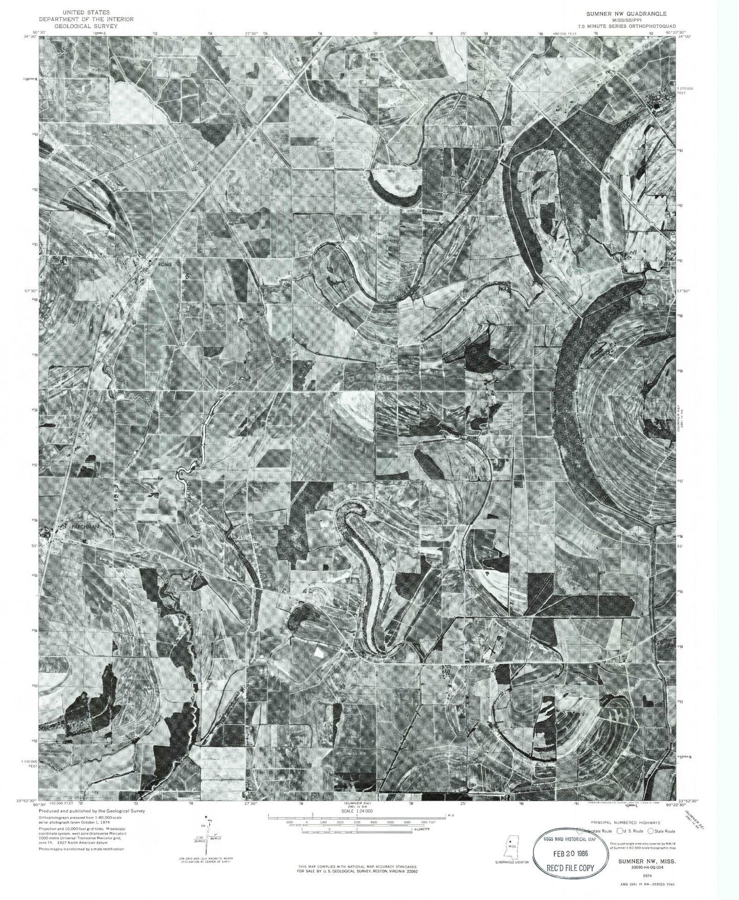 Classic USGS Rome Mississippi 7.5'x7.5' Topo Map Image