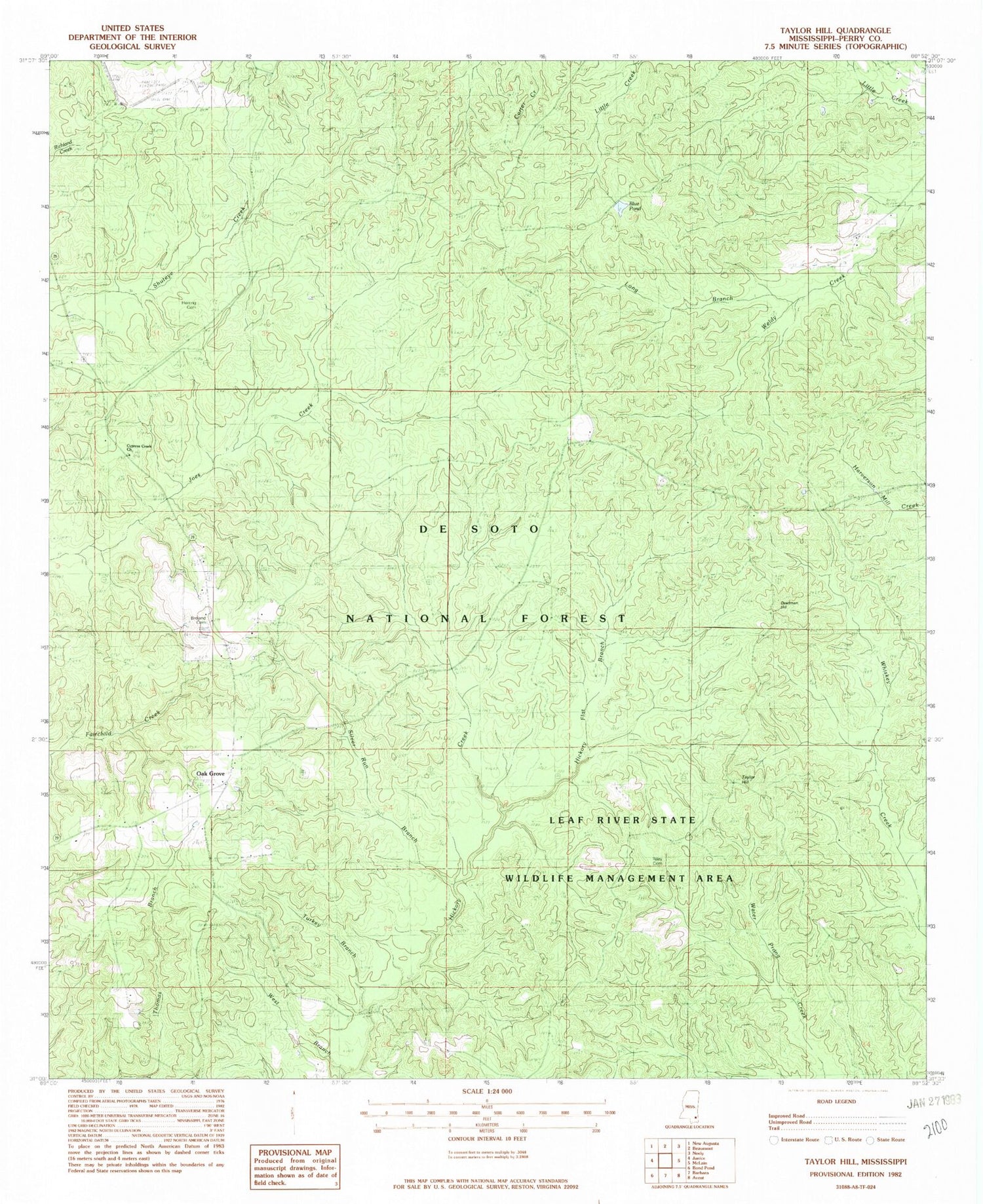 Classic USGS Taylor Hill Mississippi 7.5'x7.5' Topo Map Image
