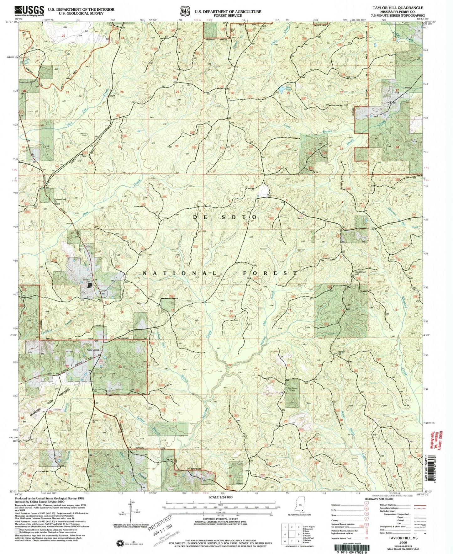 Classic USGS Taylor Hill Mississippi 7.5'x7.5' Topo Map Image