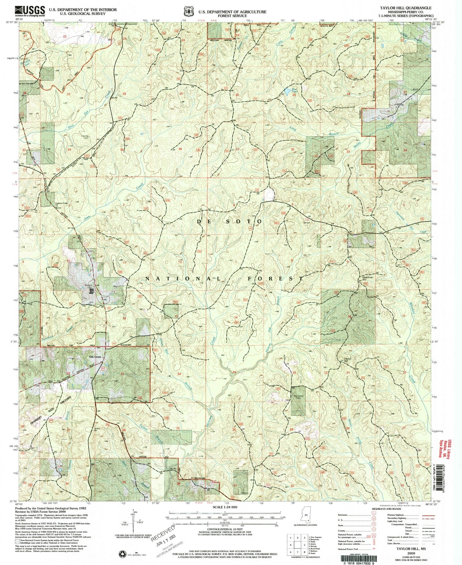 Classic USGS Taylor Hill Mississippi 7.5'x7.5' Topo Map Image