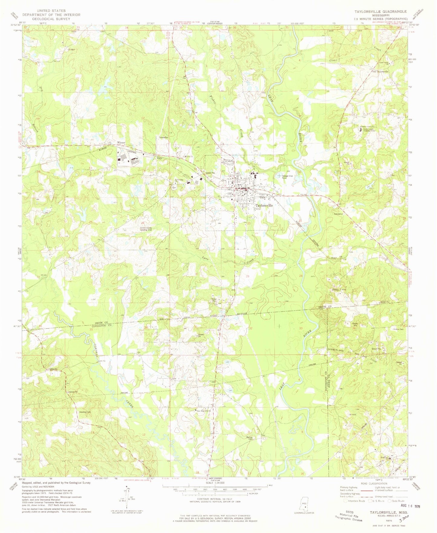 Classic USGS Taylorsville Mississippi 7.5'x7.5' Topo Map Image