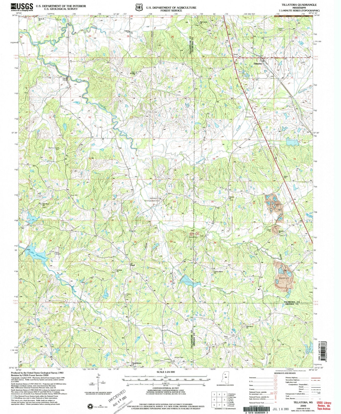 Classic USGS Tillatoba Mississippi 7.5'x7.5' Topo Map Image