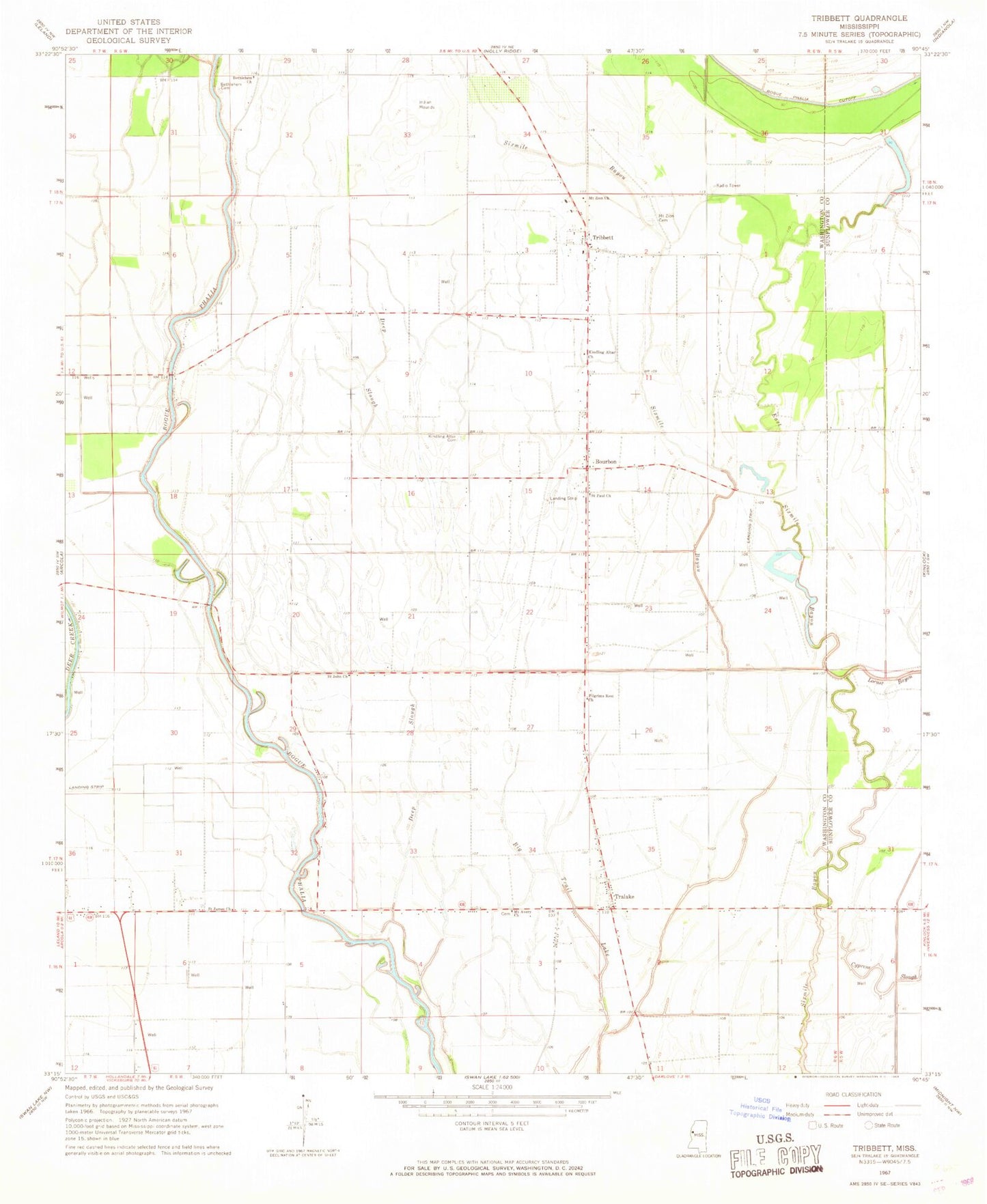 Classic USGS Tribbett Mississippi 7.5'x7.5' Topo Map Image