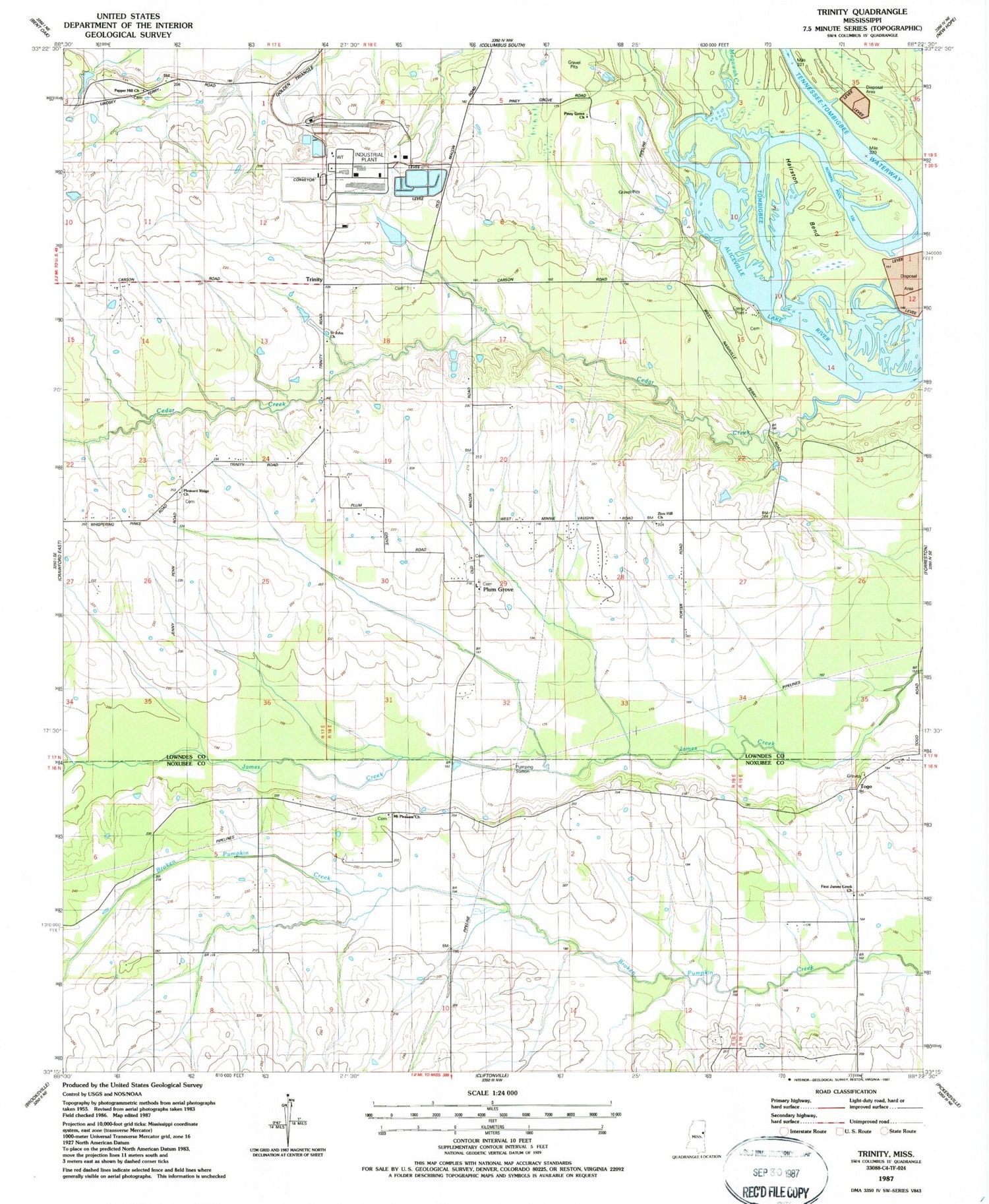 Classic USGS Trinity Mississippi 7.5'x7.5' Topo Map Image
