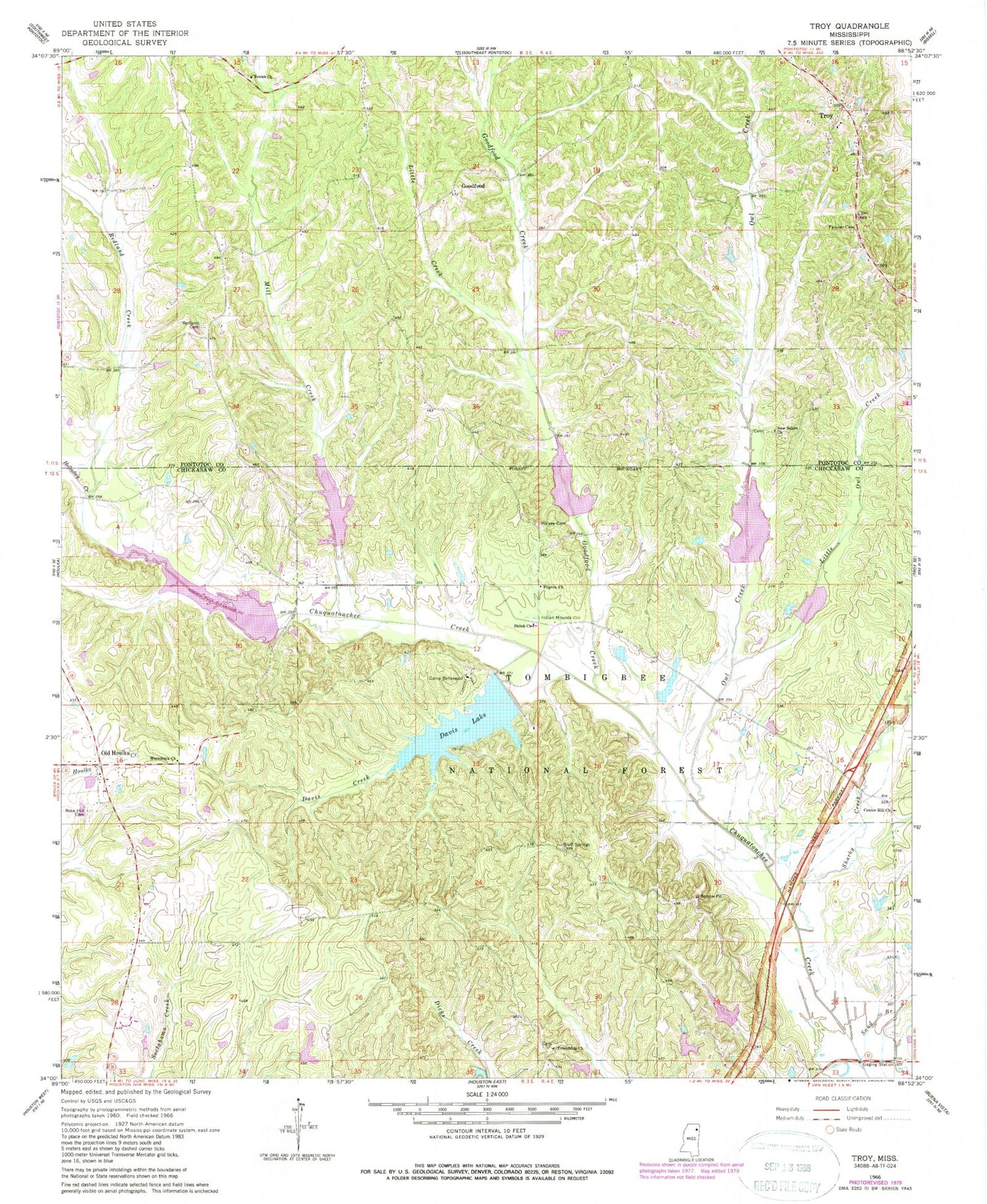 Classic USGS Troy Mississippi 7.5'x7.5' Topo Map Image