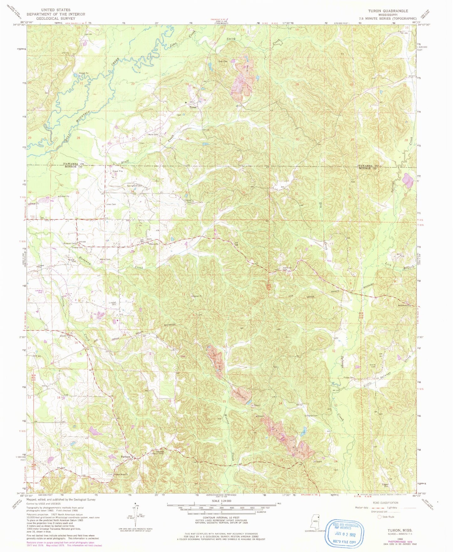 Classic USGS Turon Mississippi 7.5'x7.5' Topo Map Image