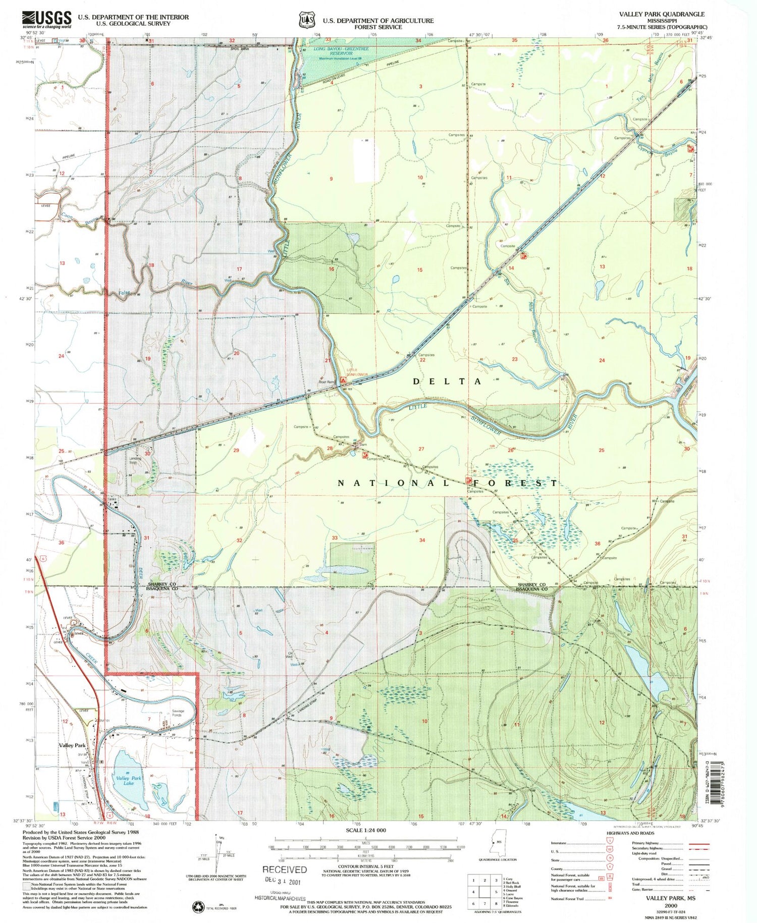 Classic USGS Valley Park Mississippi 7.5'x7.5' Topo Map Image