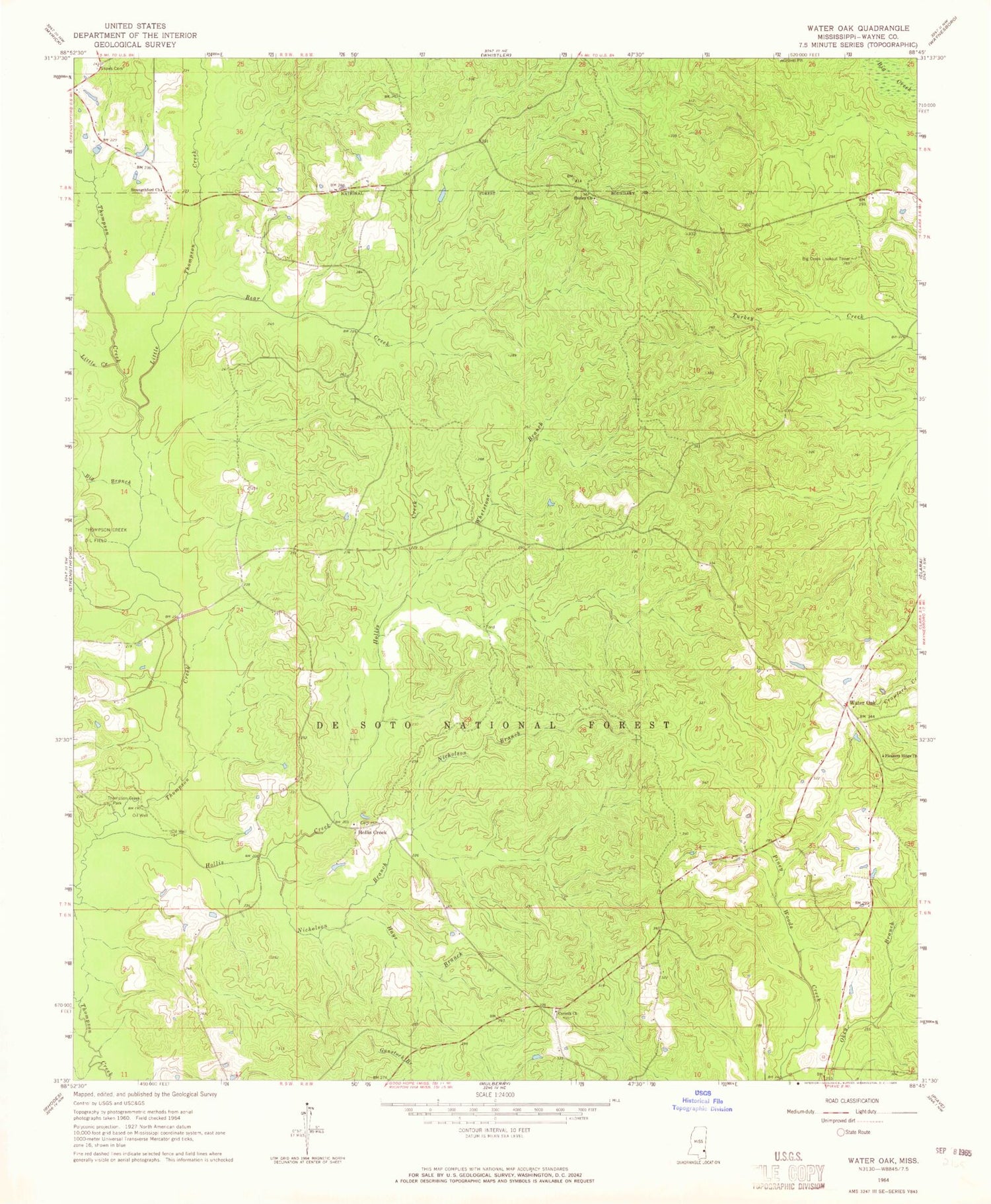 Classic USGS Waterford Mississippi 7.5'x7.5' Topo Map Image