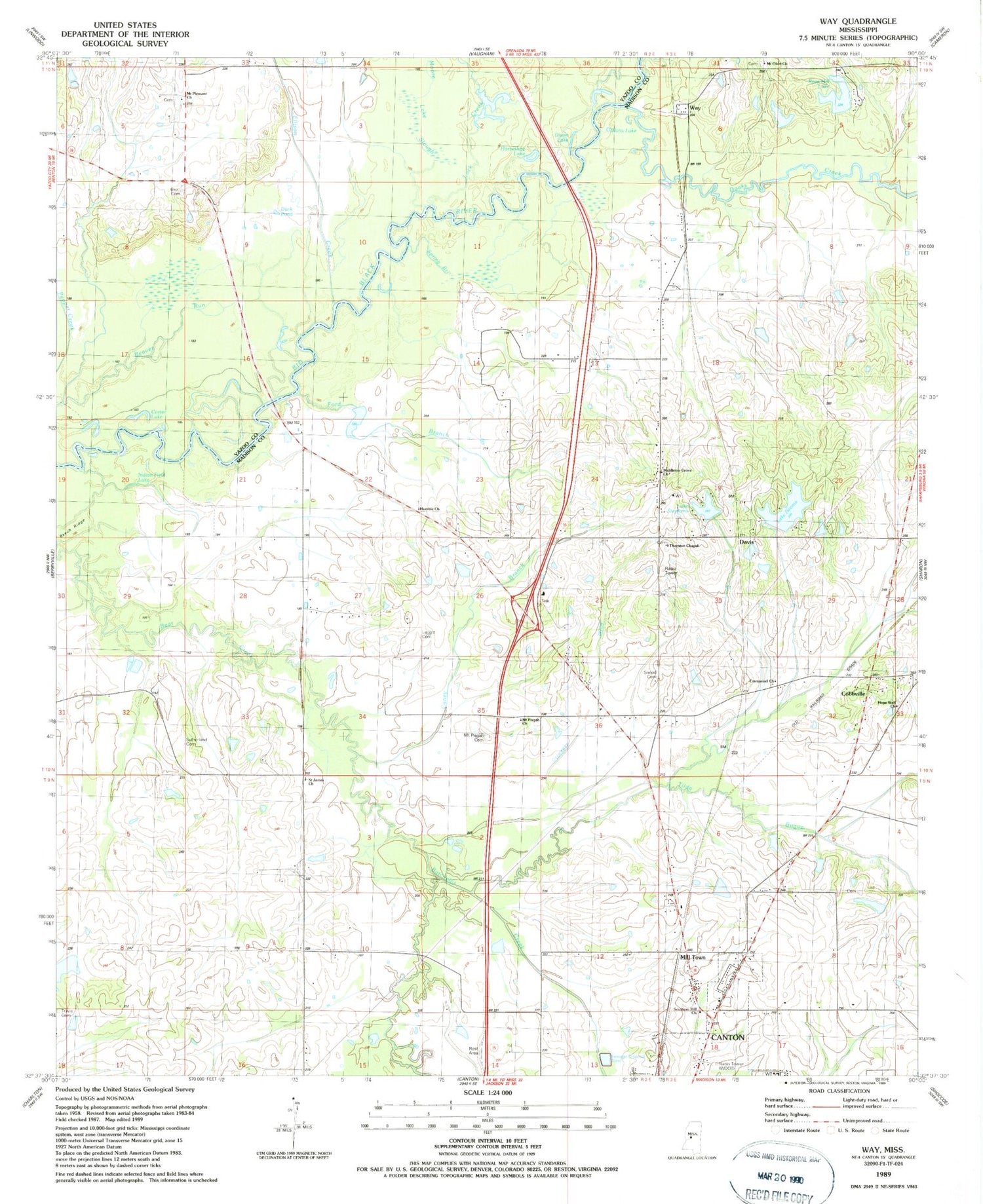 Classic USGS Way Mississippi 7.5'x7.5' Topo Map Image