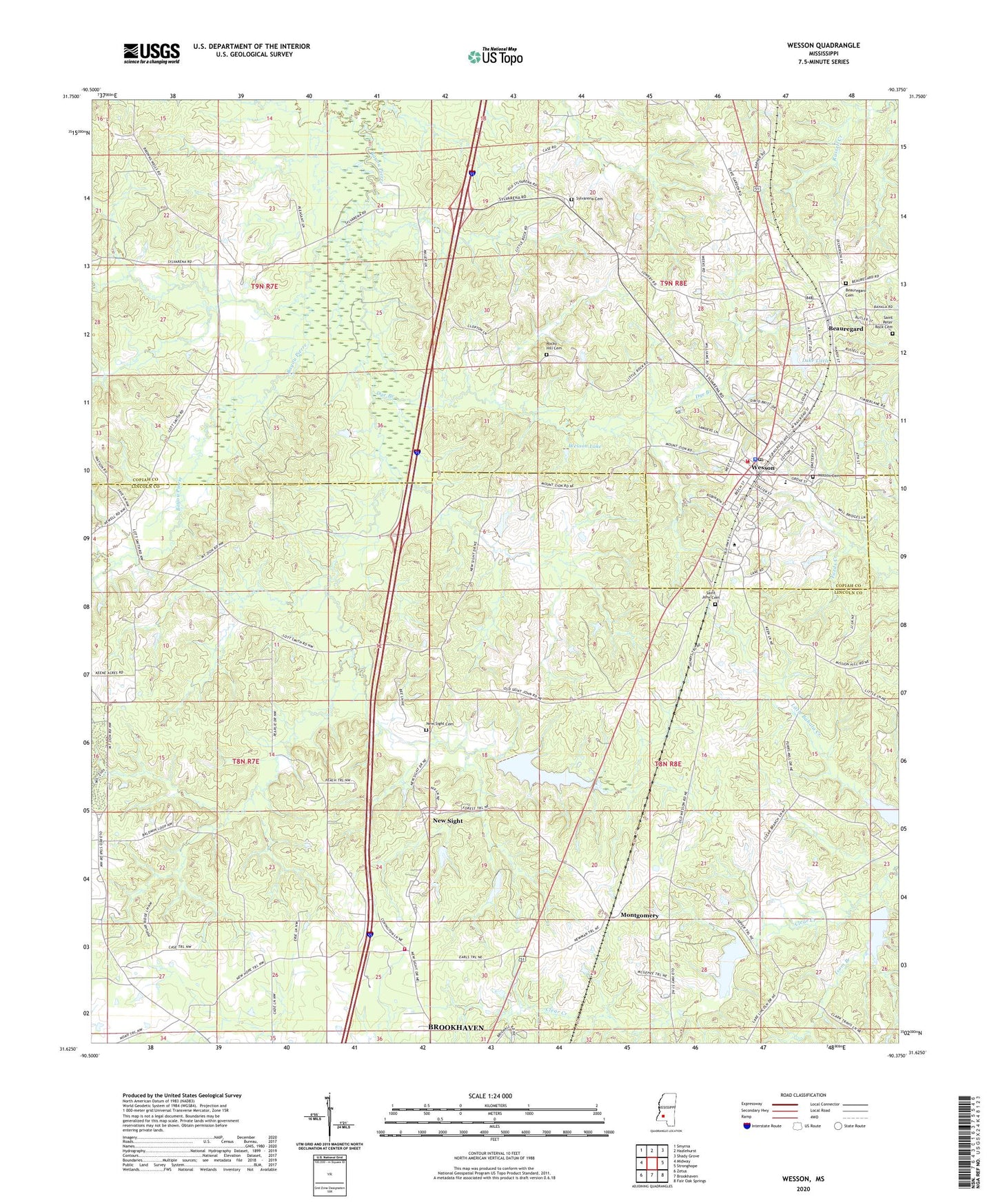 Wesson Mississippi US Topo Map Image
