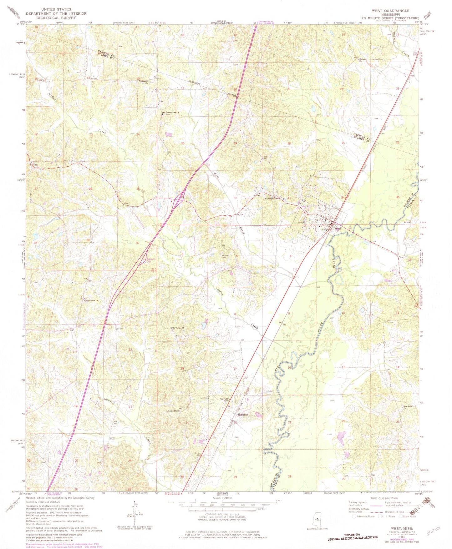 Classic USGS West Mississippi 7.5'x7.5' Topo Map Image