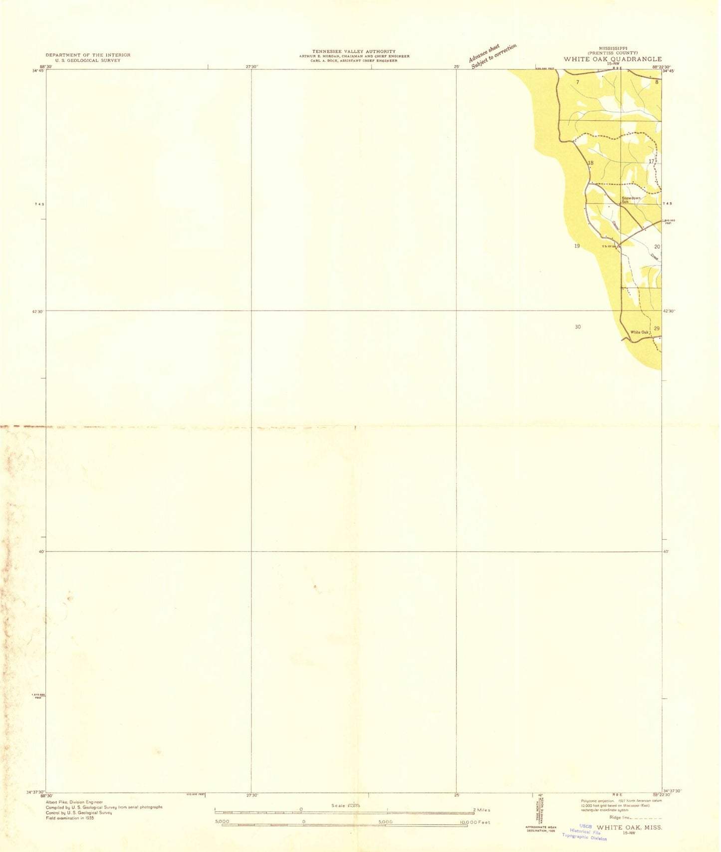 Classic USGS White Oak Mississippi 7.5'x7.5' Topo Map Image