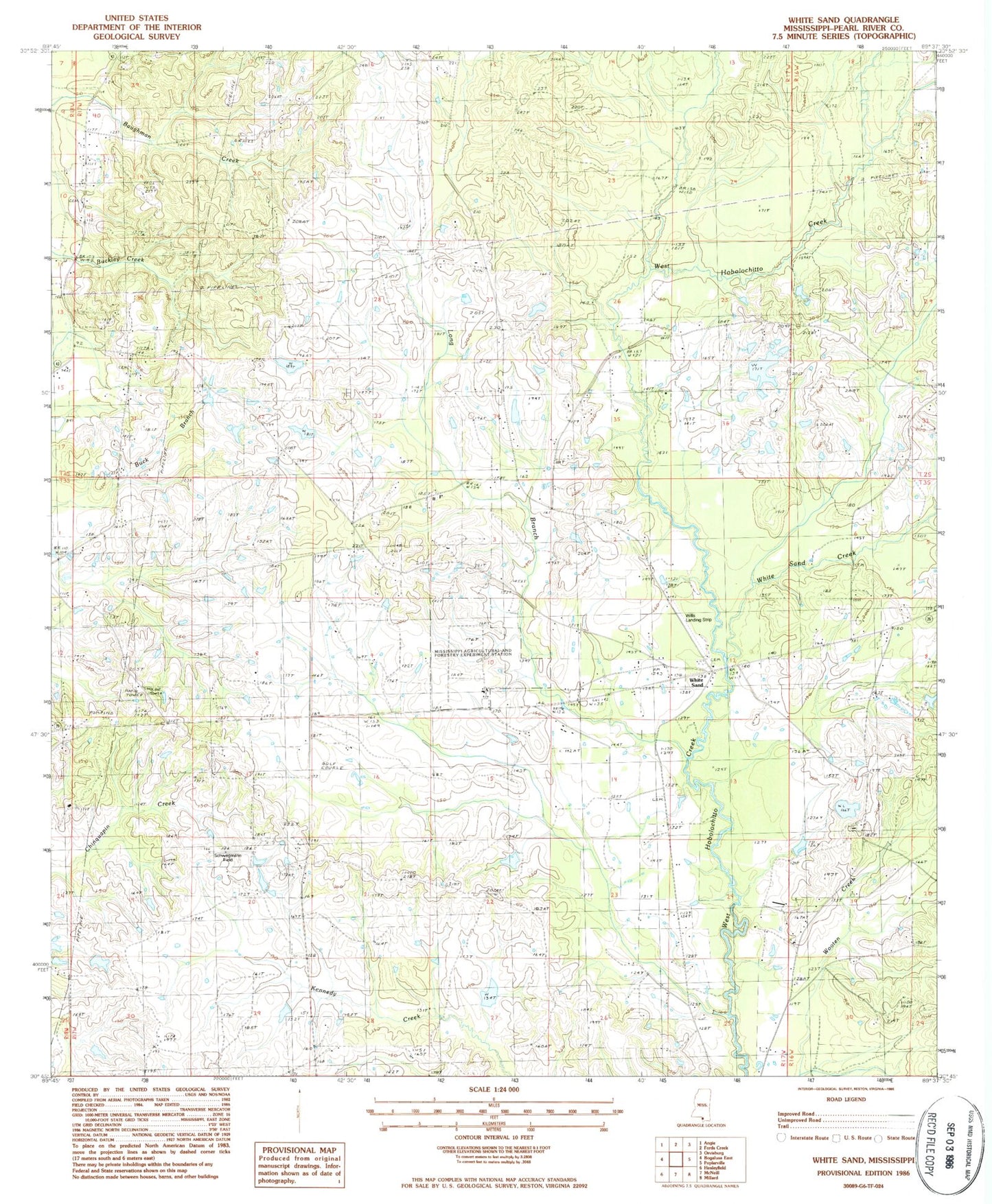 Classic USGS White Sand Mississippi 7.5'x7.5' Topo Map Image