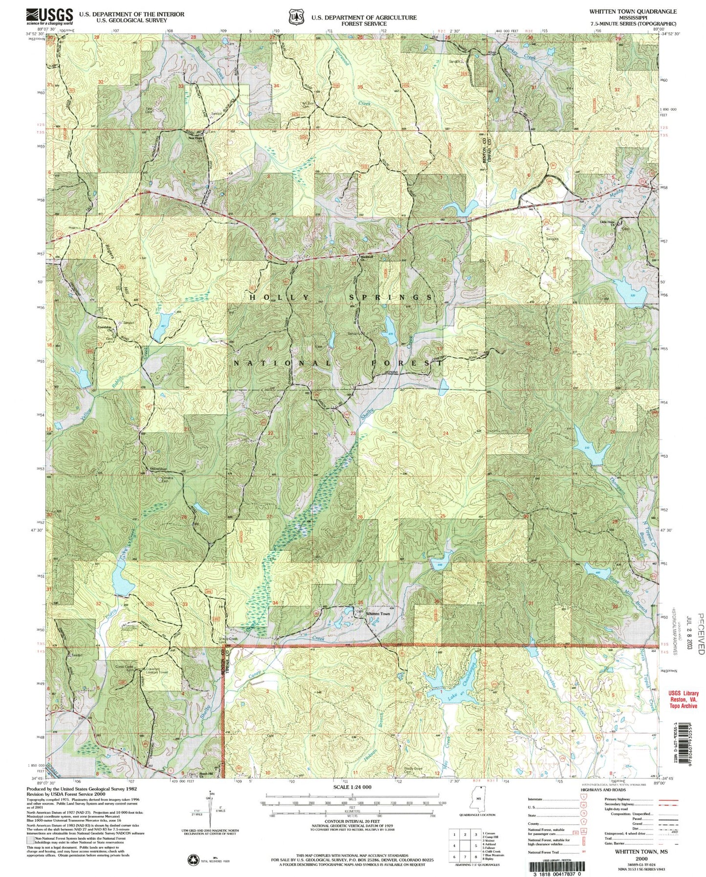 Classic USGS Whitten Town Mississippi 7.5'x7.5' Topo Map Image
