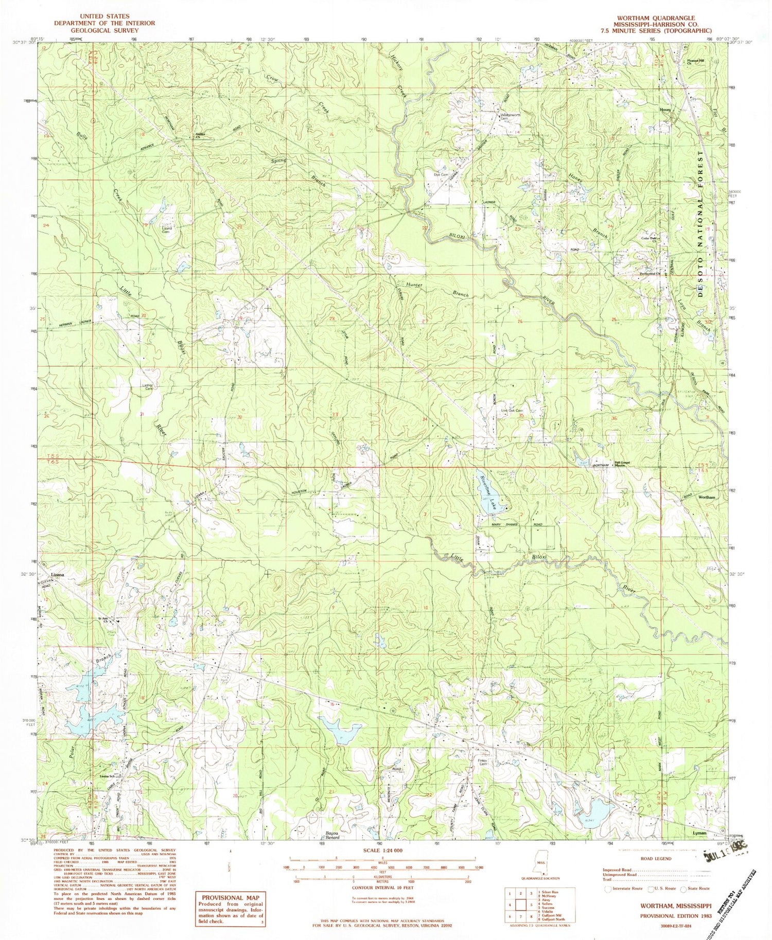 Classic USGS Wortham Mississippi 7.5'x7.5' Topo Map Image