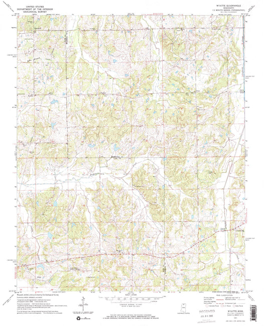 Classic USGS Wyatte Mississippi 7.5'x7.5' Topo Map Image