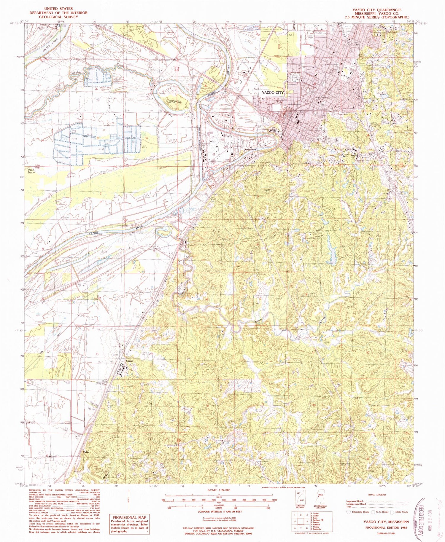 Classic USGS Yazoo City Mississippi 7.5'x7.5' Topo Map Image