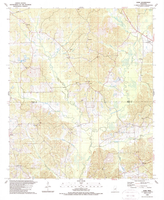Classic USGS Zama Mississippi 7.5'x7.5' Topo Map Image