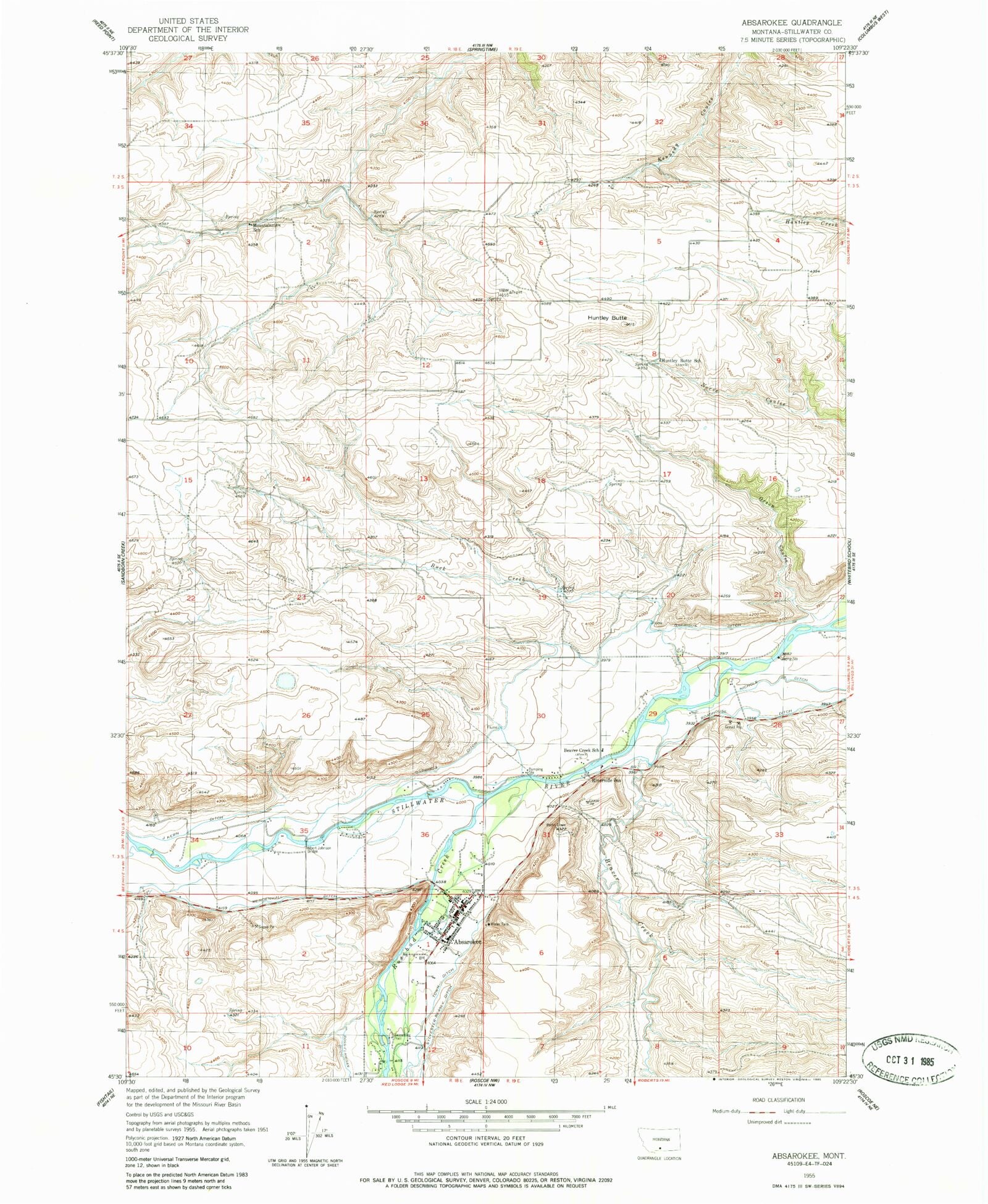 Classic USGS Absarokee Montana 7.5'x7.5' Topo Map MyTopo Map Store
