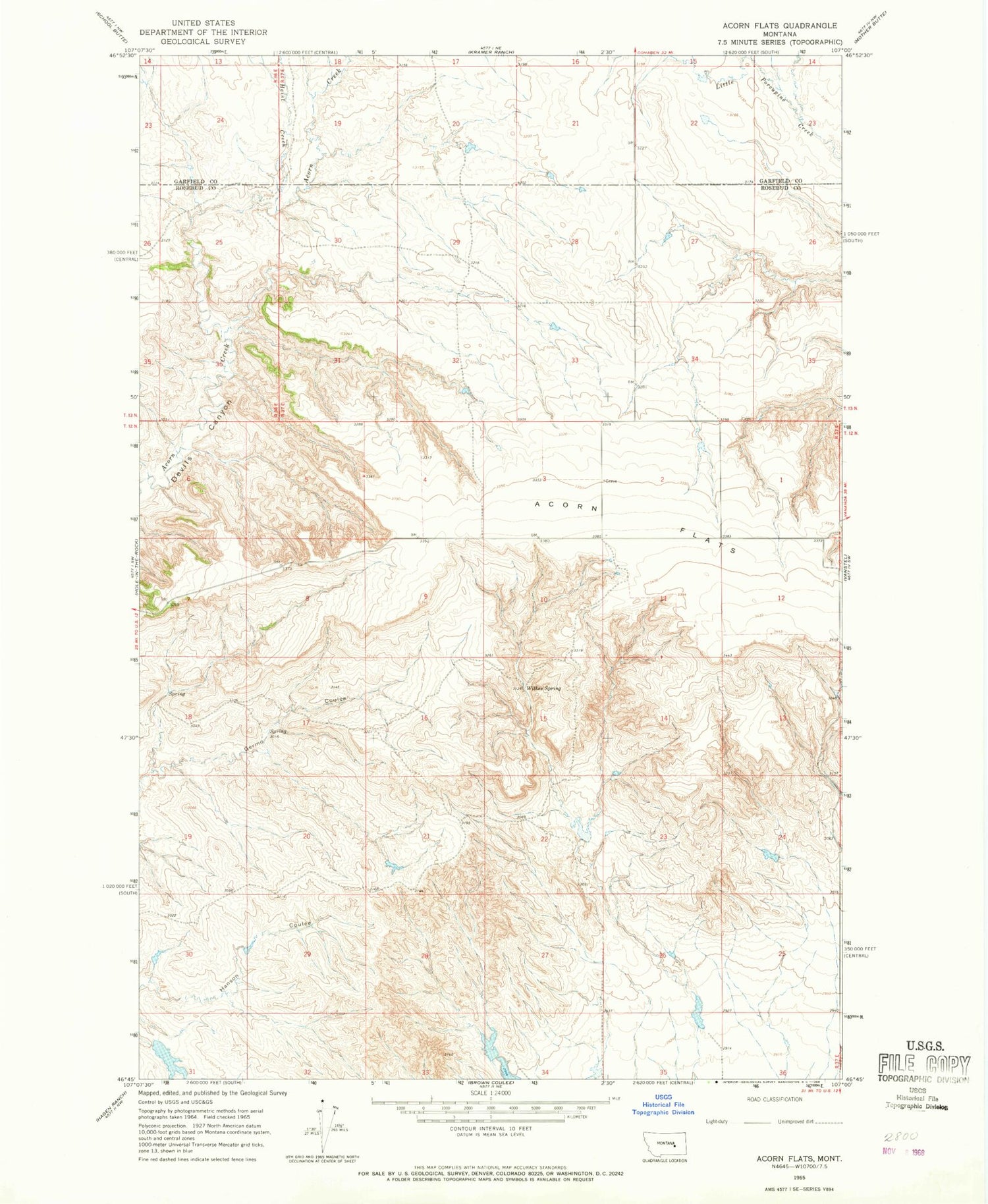 Classic USGS Acorn Flats Montana 7.5'x7.5' Topo Map Image