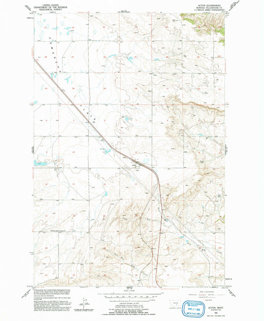 Classic USGS Acton Montana 7.5'x7.5' Topo Map Image
