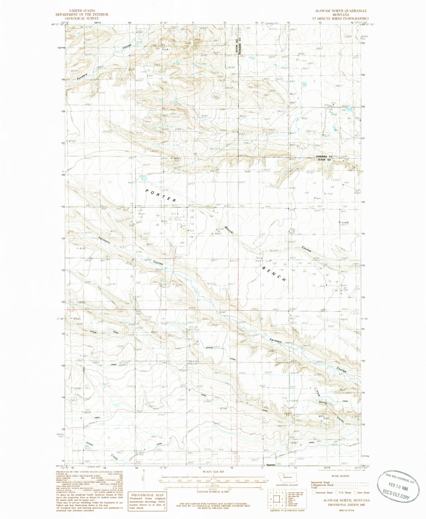 Classic USGS Agawam North Montana 7.5'x7.5' Topo Map Image