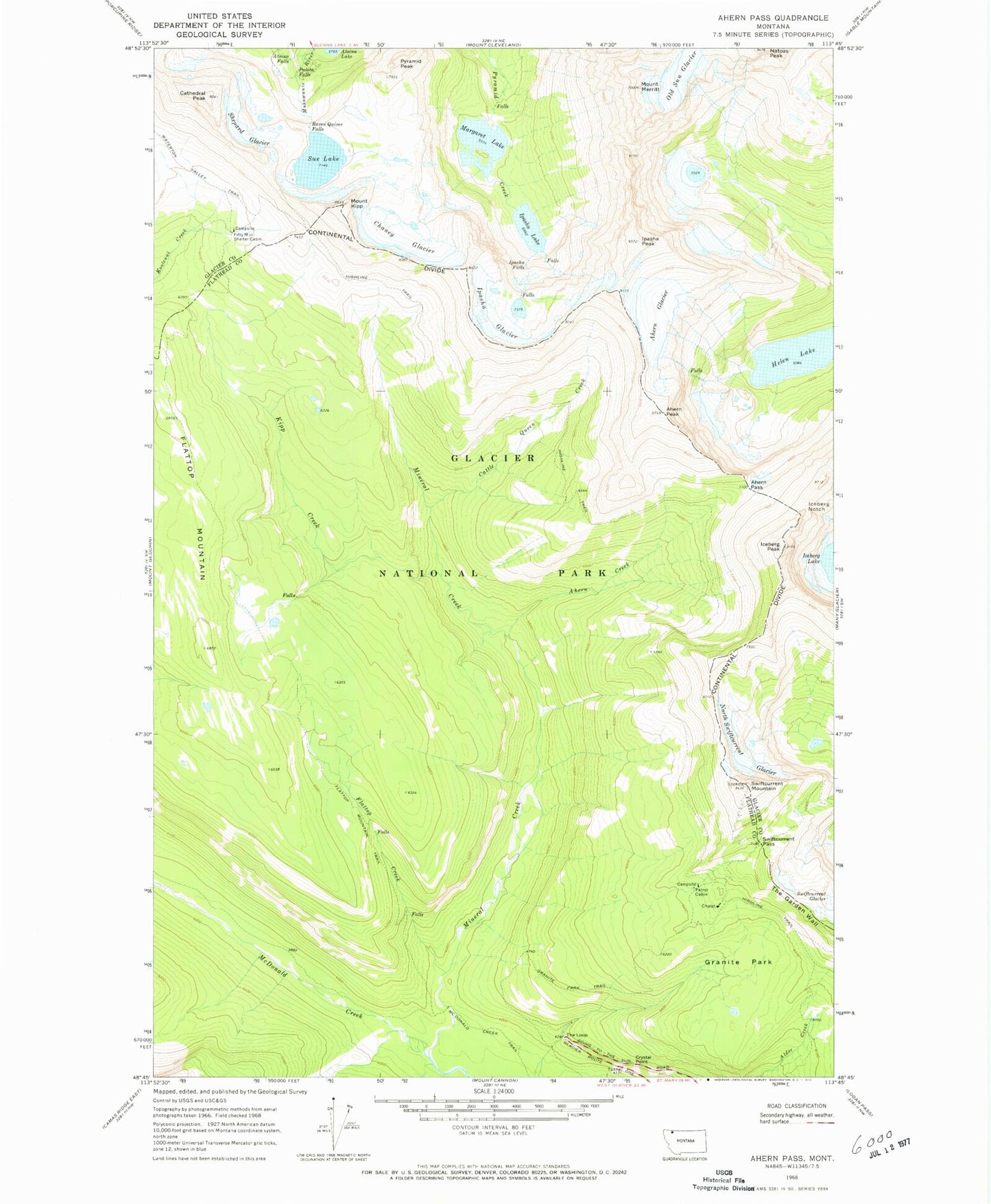 USGS Classic Ahern Pass Montana 7.5'x7.5' Topo Map Image