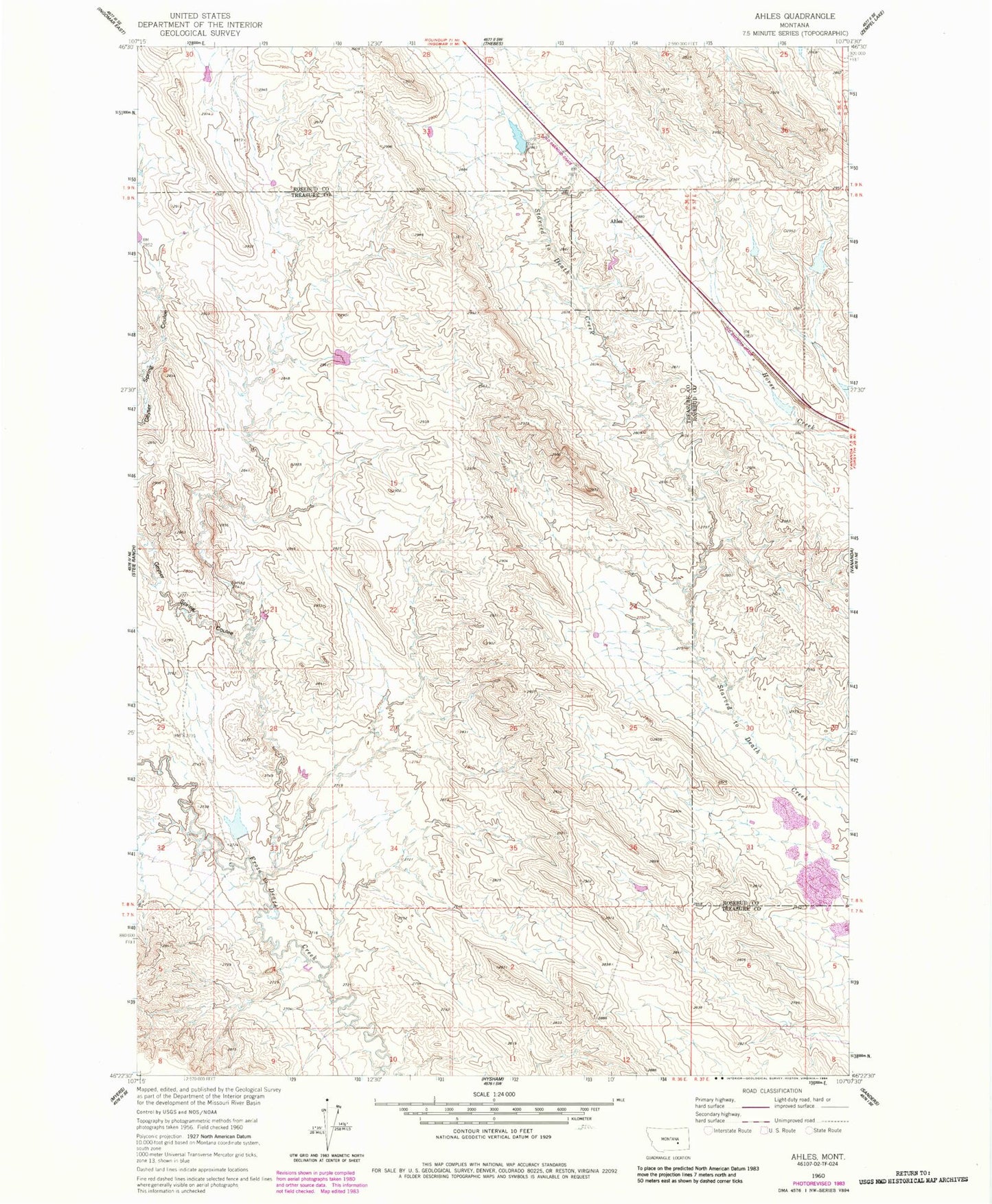 Classic USGS Ahles Montana 7.5'x7.5' Topo Map Image