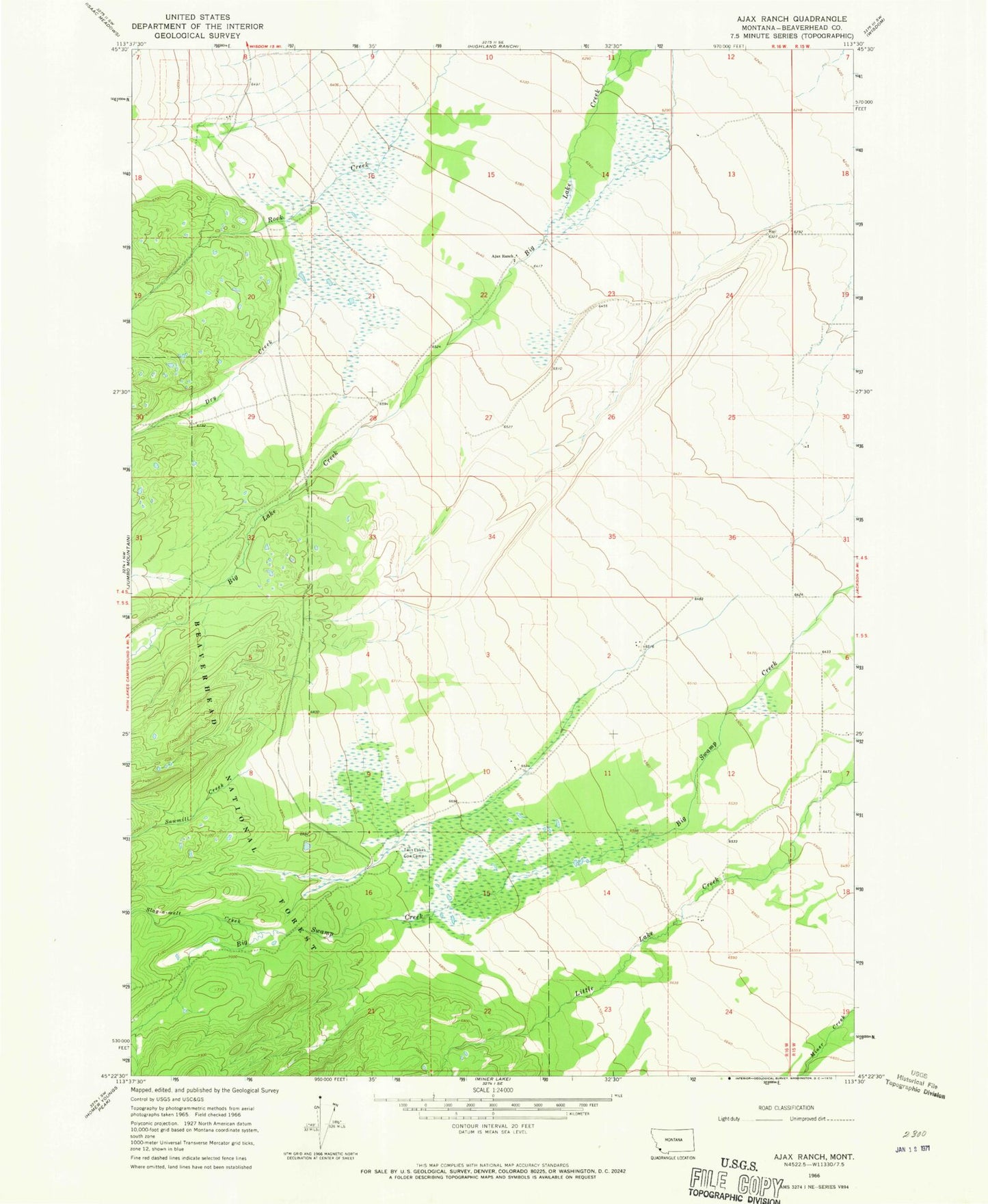 Classic USGS Ajax Ranch Montana 7.5'x7.5' Topo Map Image