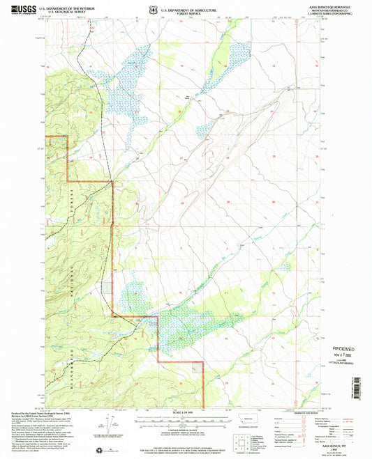 Classic USGS Ajax Ranch Montana 7.5'x7.5' Topo Map Image