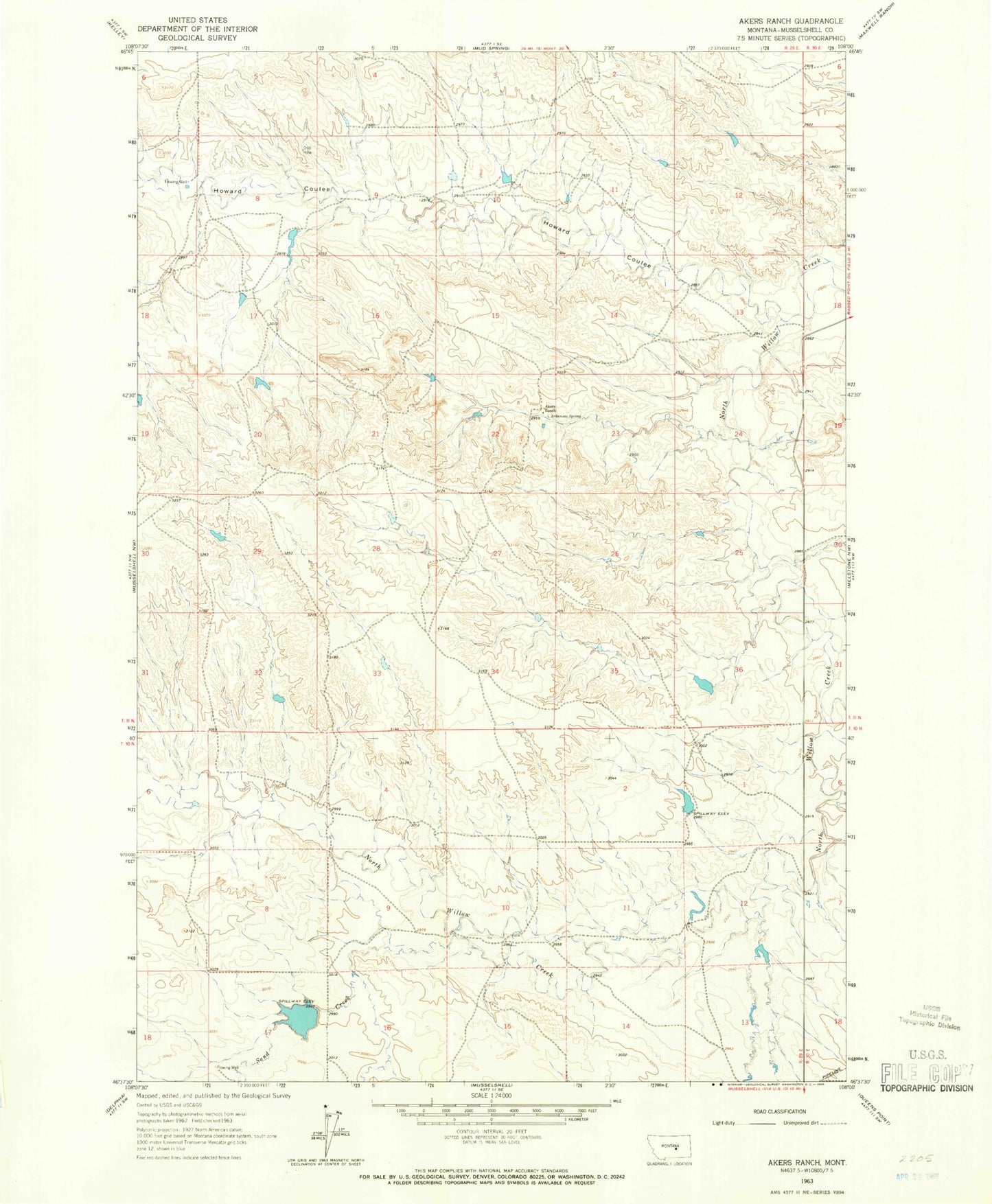 Classic USGS Akers Ranch Montana 7.5'x7.5' Topo Map Image