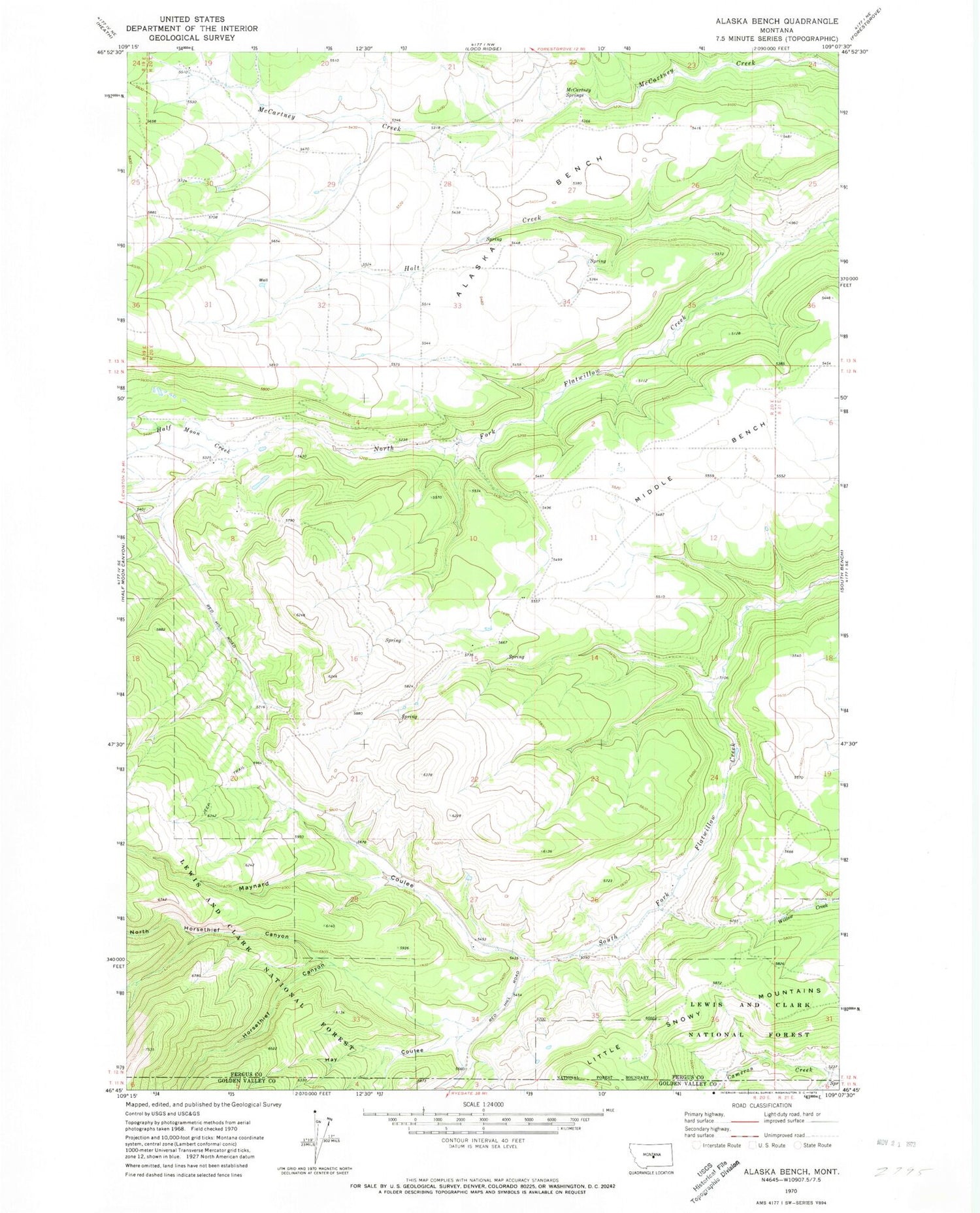 Classic USGS Alaska Bench Montana 7.5'x7.5' Topo Map Image
